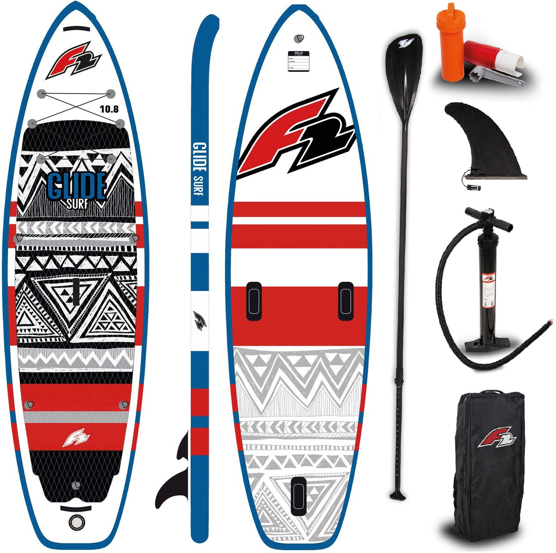 F2 Inflatable SUPBoard Glide Surf 10,8 red, (Packung, 5 tlg)