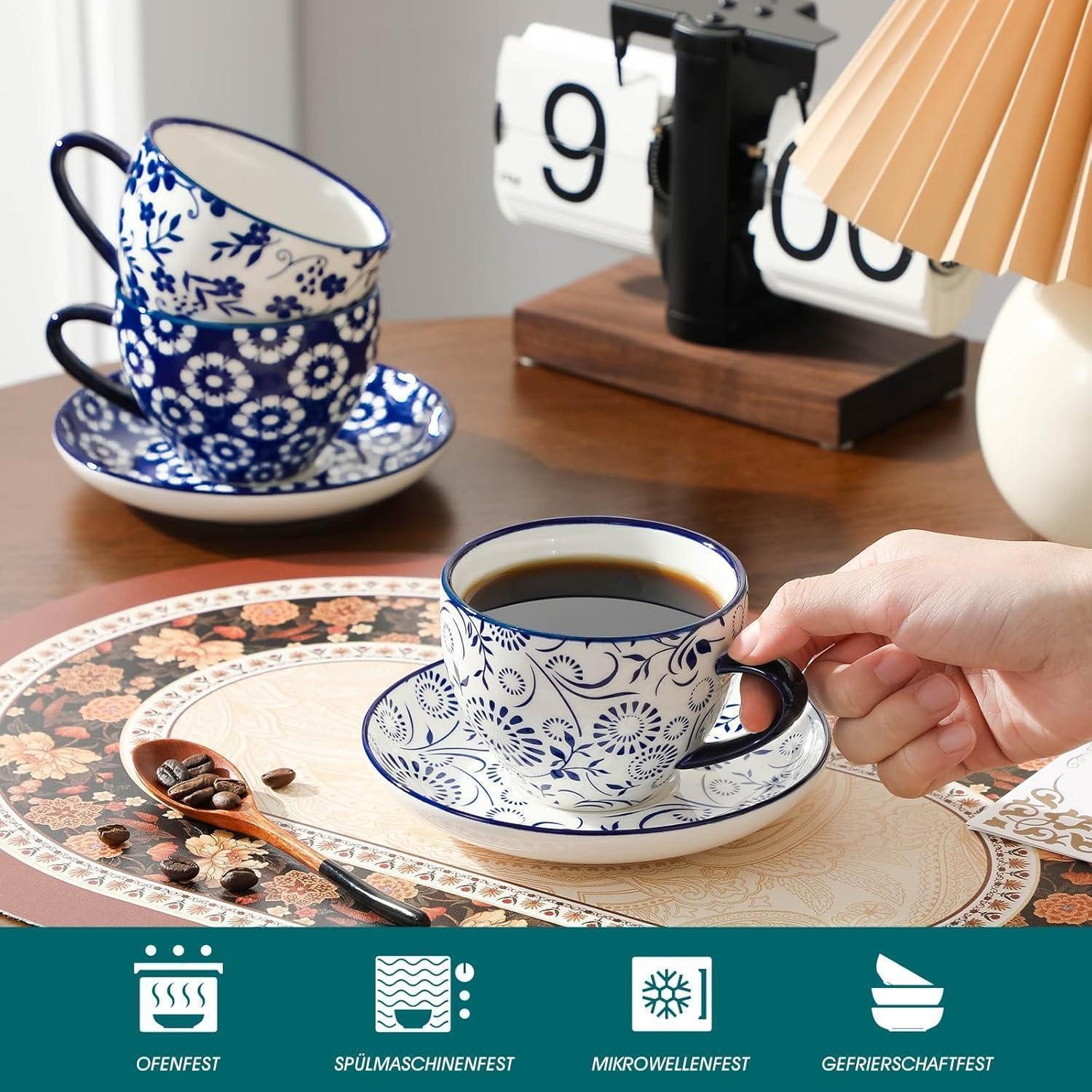 LuxusKollektion Cappuccinotasse Cappuccino Tassen 6er Porzellan Spülmaschine Cappuccinotassen (6x), Keramik – Bild 4 von 5