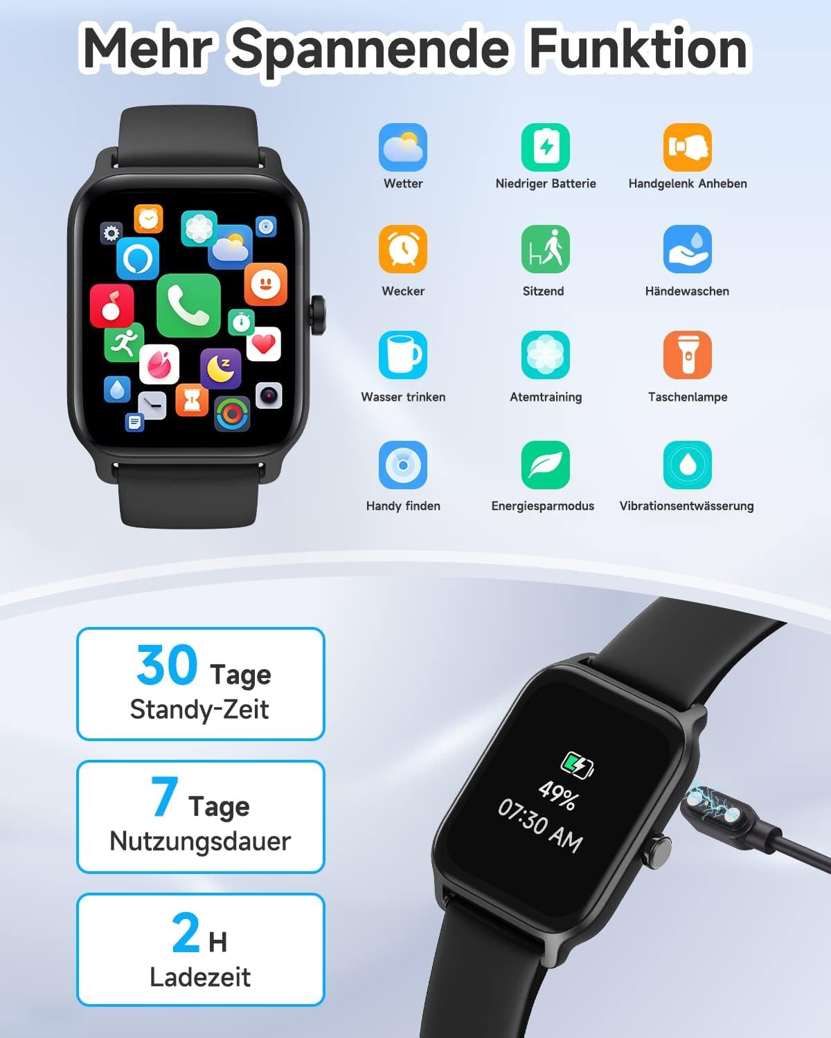 GYDOM IDW13 Smartwatch (4,5 cm, android ios), Smartwatch mit Alexa Sprachsteuerung Bluetooth Telefonie