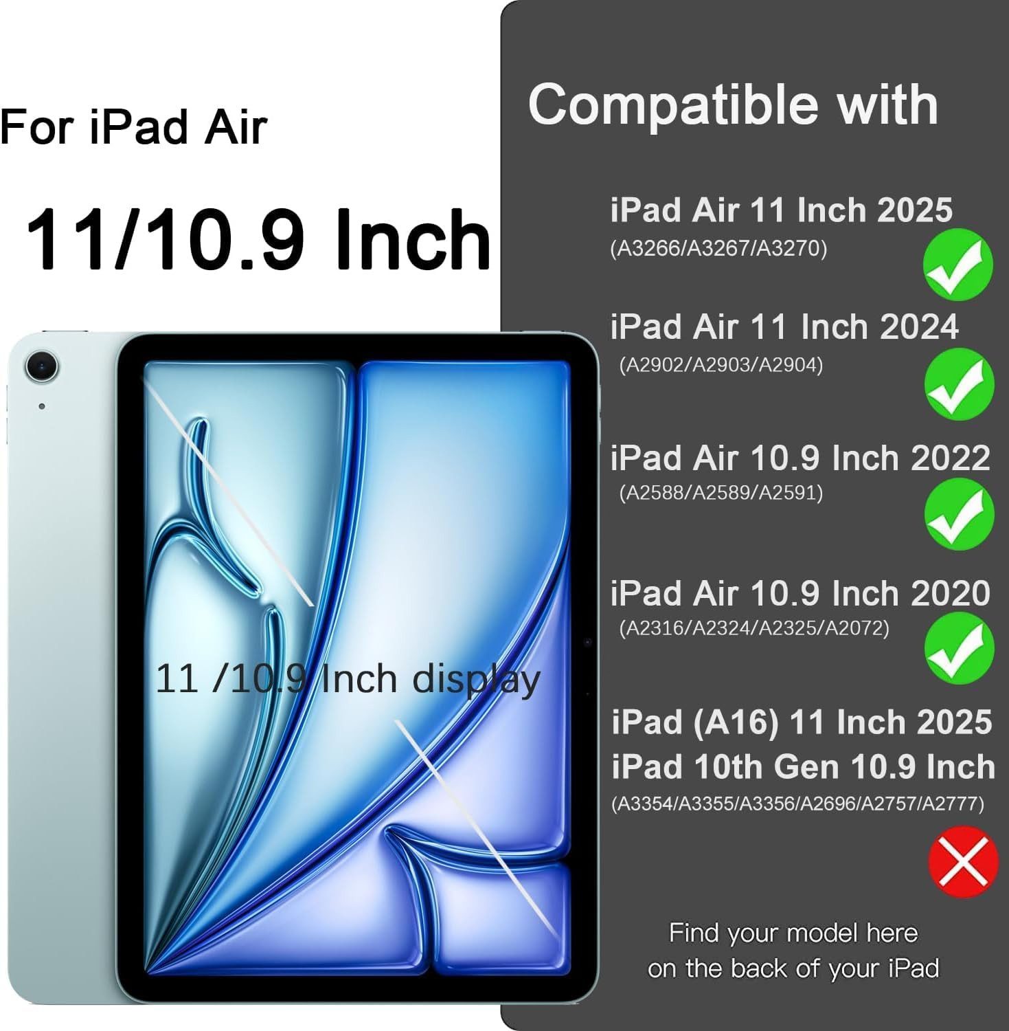 CLM-Tech Tablet-Hülle iPad Air 11 Zoll M4/M3/M2 (2026/2025/2024) 11 Zoll, Standfunktion, Magnetverschluss, Auto Schlaf/Wach Funktion – Bild 3 von 5