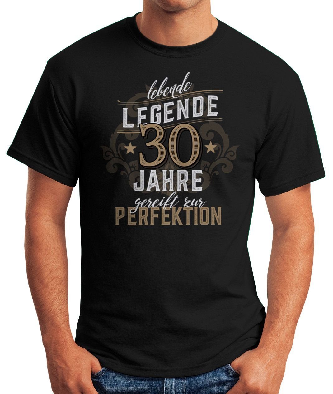 Lebende Legende T-Shirt Geburtstag mit schwarz Moonworks® Print 30 MoonWorks Herren Jahre 30-80 Print-Shirt Geschenk