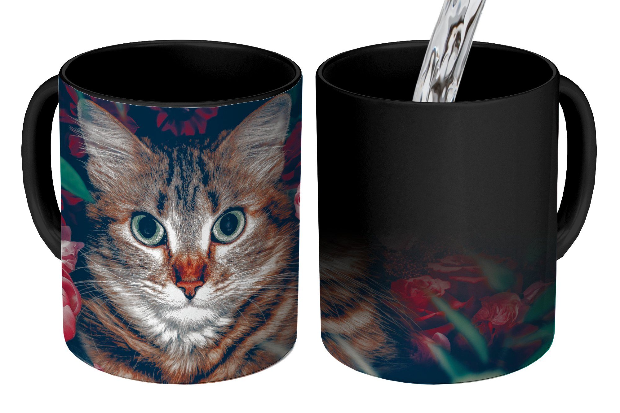 - Tasse Kaffeetassen, MuchoWow Blumen - Geschenk - Botanisch, Zaubertasse, Farbwechsel, Blätter Keramik, Katze Teetasse,