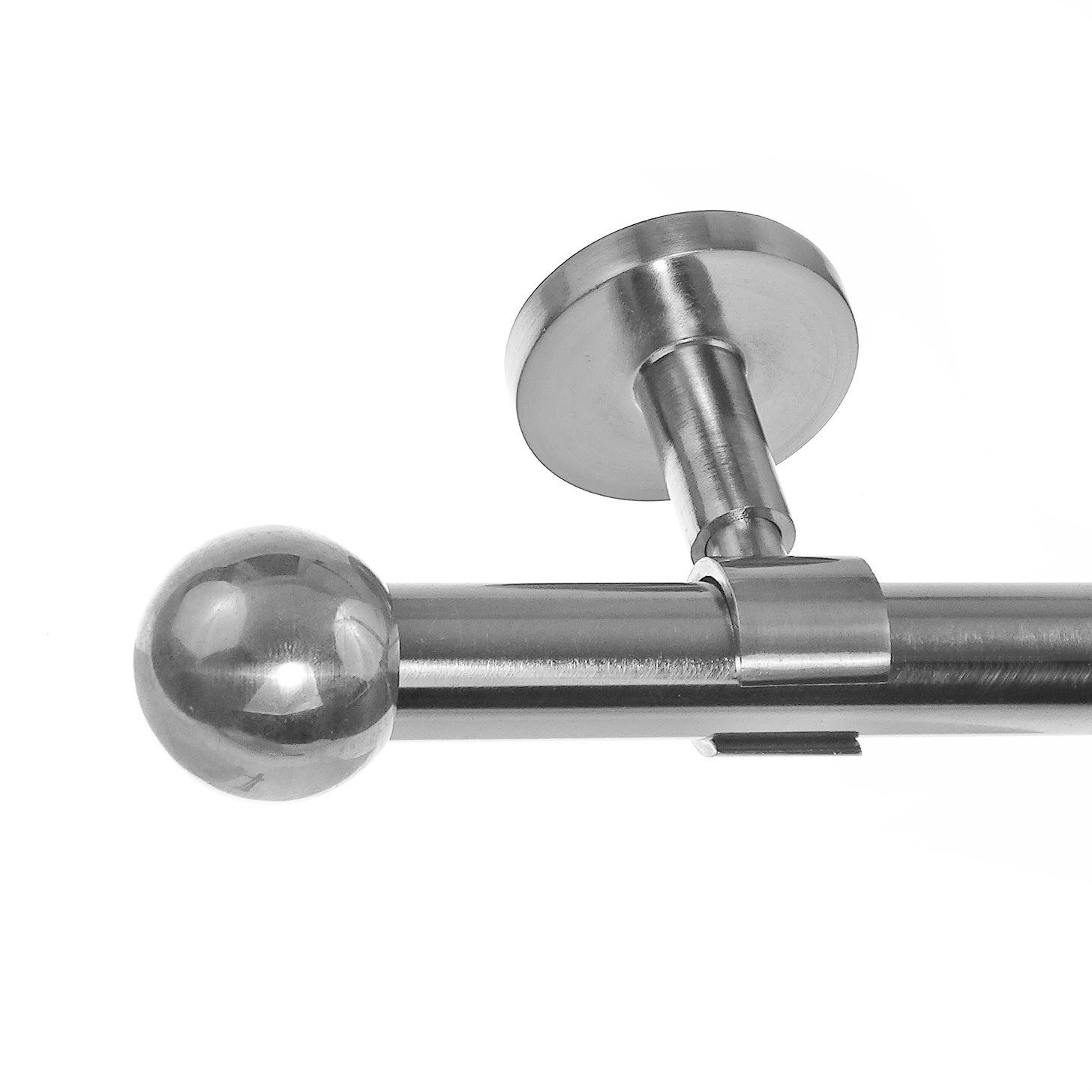 BASIT Gardinenstange Edelstahloptik 20mm mit Deckenträgern 120 cm E33, Ø 20 mm, 1-läufig, verschraubt, Metall, D31 120 cm E33 Kugel