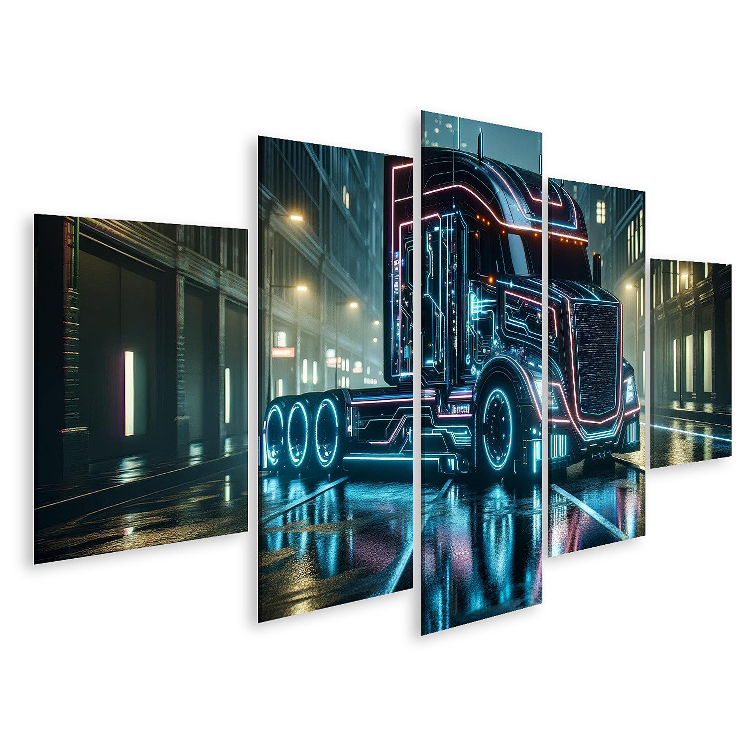 Leinwandbild Futuristischer LKW Truck Lastwagen bei Nacht für Jugendzimmer