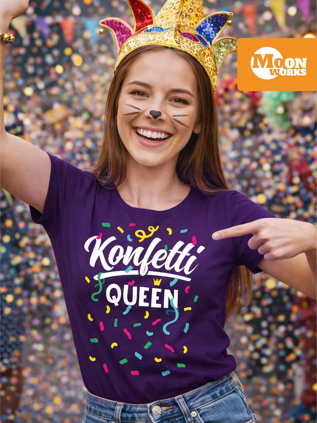 MoonWorks Print-Shirt Damen T-Shirt - Konfetti Queen - Fasching Karneval Er günstig online kaufen