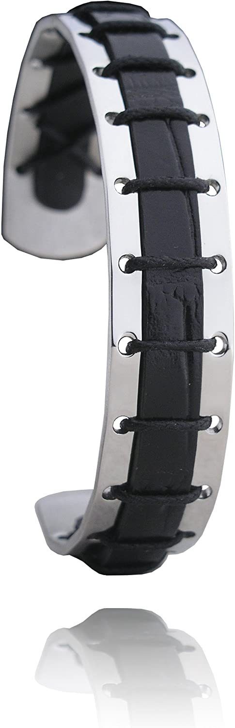 Karisma Lederarmband Karisma Armreif Armband Edelstahl mit Leder Schwarz - Herrenschmuck