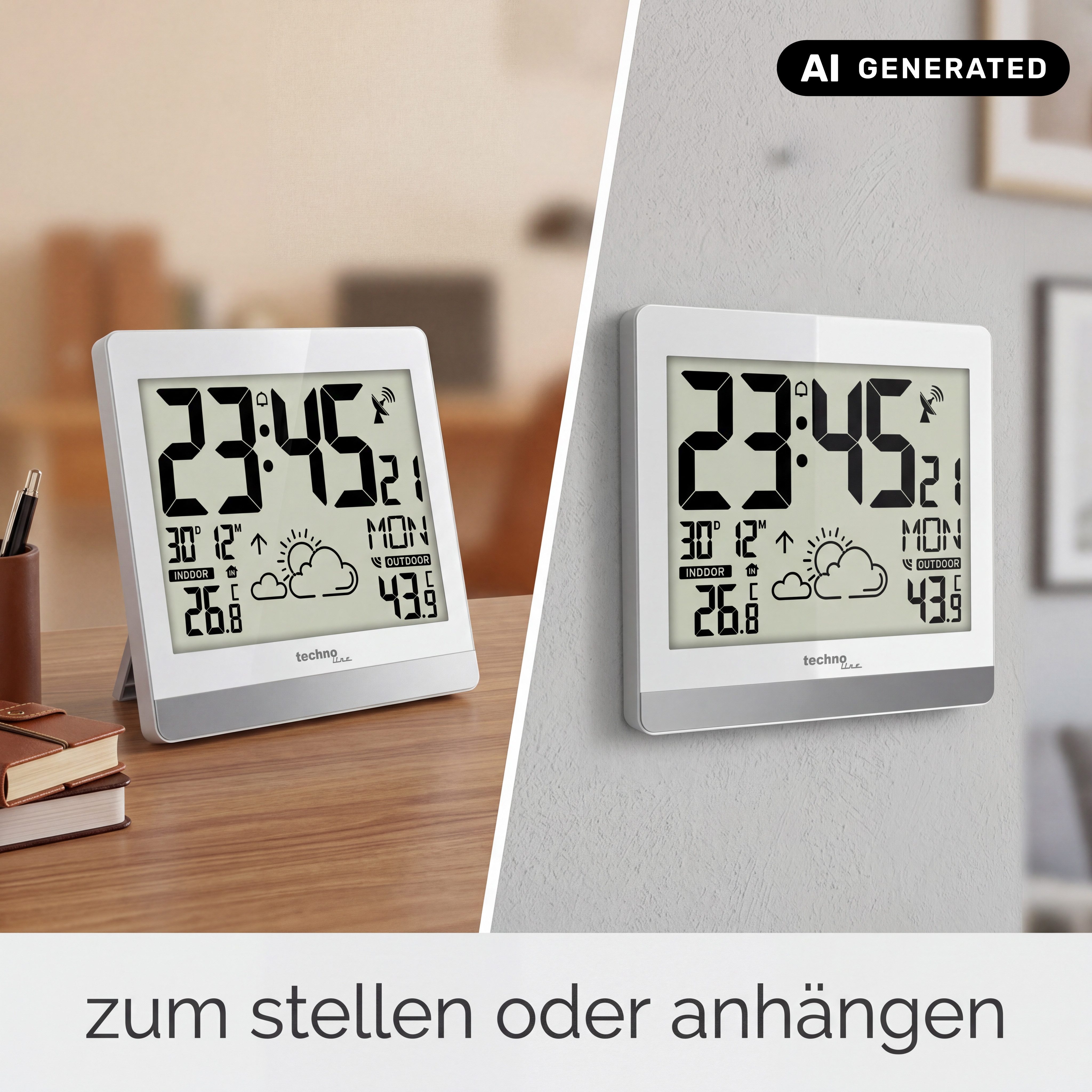 technoline Funkwanduhr WS 8119 (mit Wettervorhersage und Außensender) – Bild 5 von 5