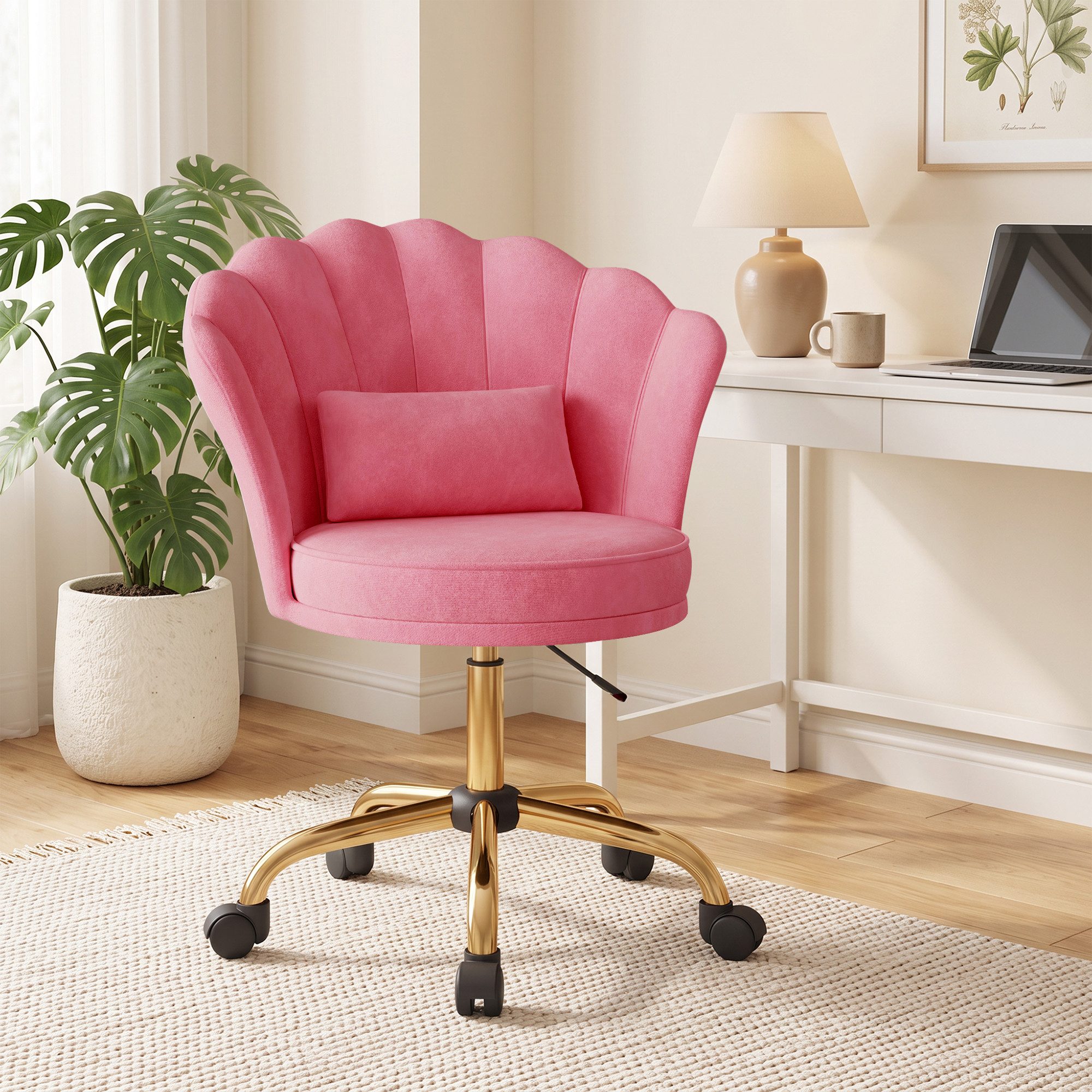 HawthyHome Bürostuhl Schreibtischstuhl mit Blütenrückenlehne, drehbar und höhenverstellbar (1 St), Samtbezug mit Kopfkissen, ergonomischer Stuhl