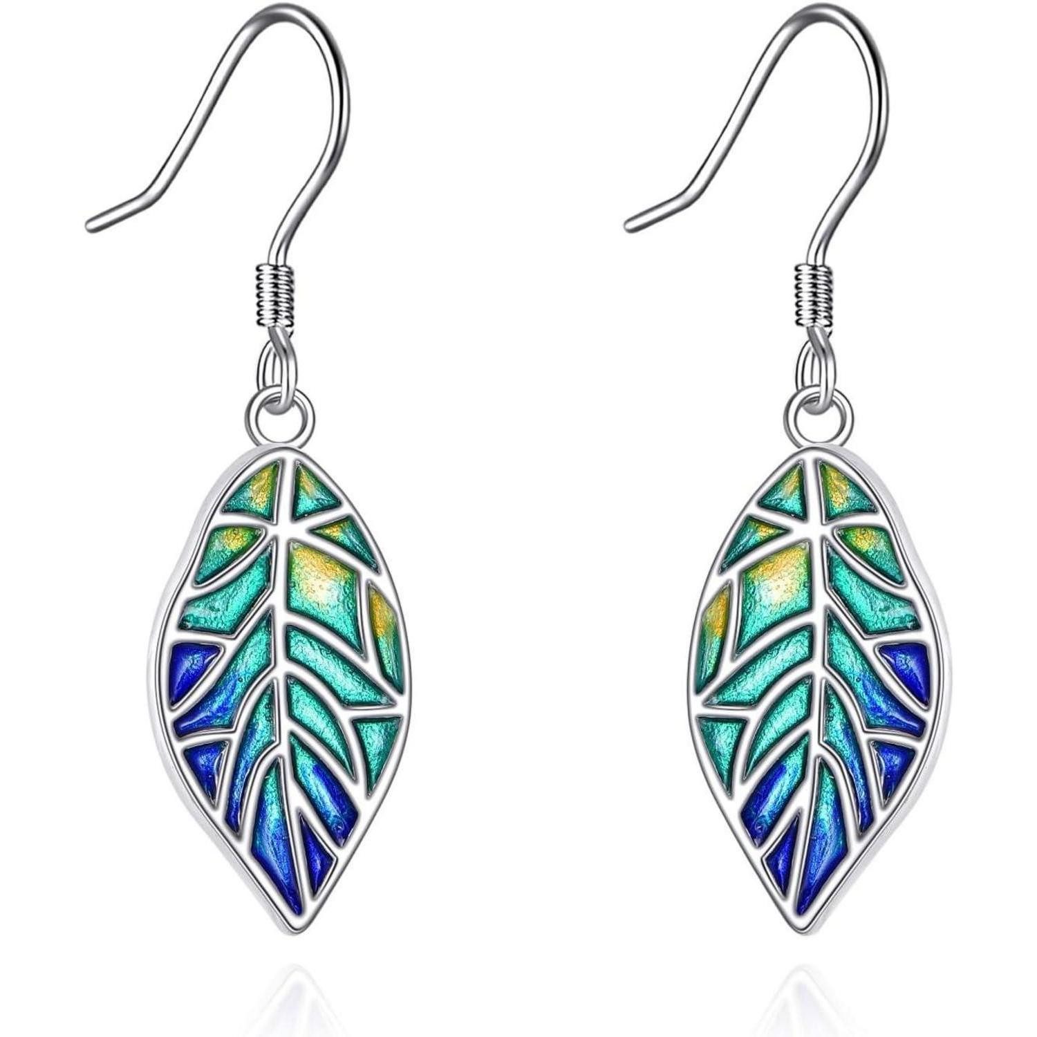 Paar Ohrhänger Ohrringe 925 Silber hängend Abalone Boho Tropfen Damen Blatt Ohrringe