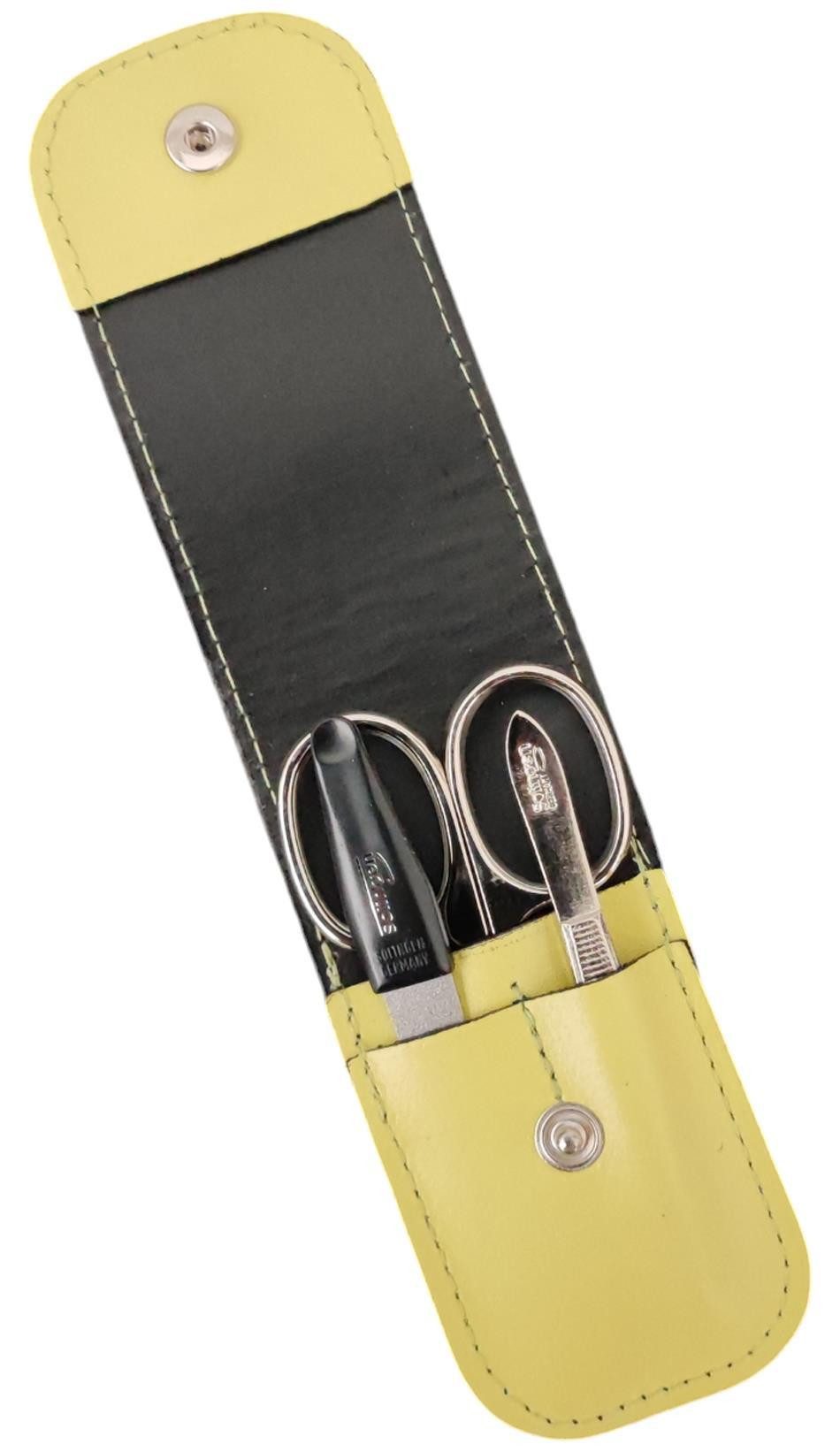 EloModa Maniküre-Kosmetik-Etui 3-teiliges Solingen Maniküre Set mit Leder Etui, Nagelschere, Feile, 3 tlg., Made in Germany