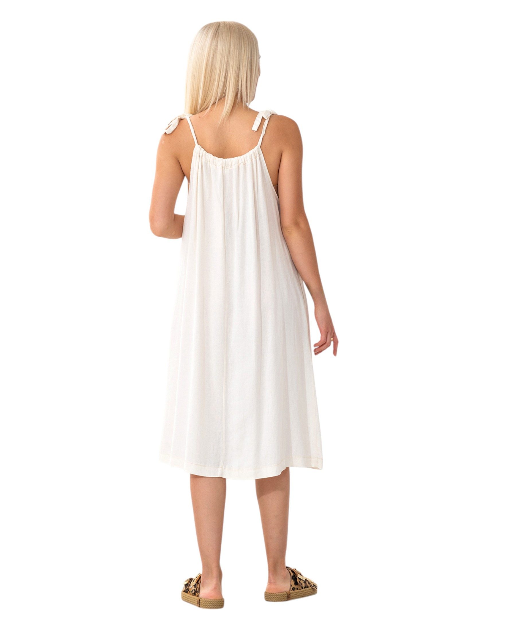 WENOR Sommerkleid aus Leinenmix mit Bindeträgern – luftiges Strandkleid mit Taschen (1-tlg) Bindeträger,seitliche Eingrifftaschen,natürliches Material – Bild 5 von 5