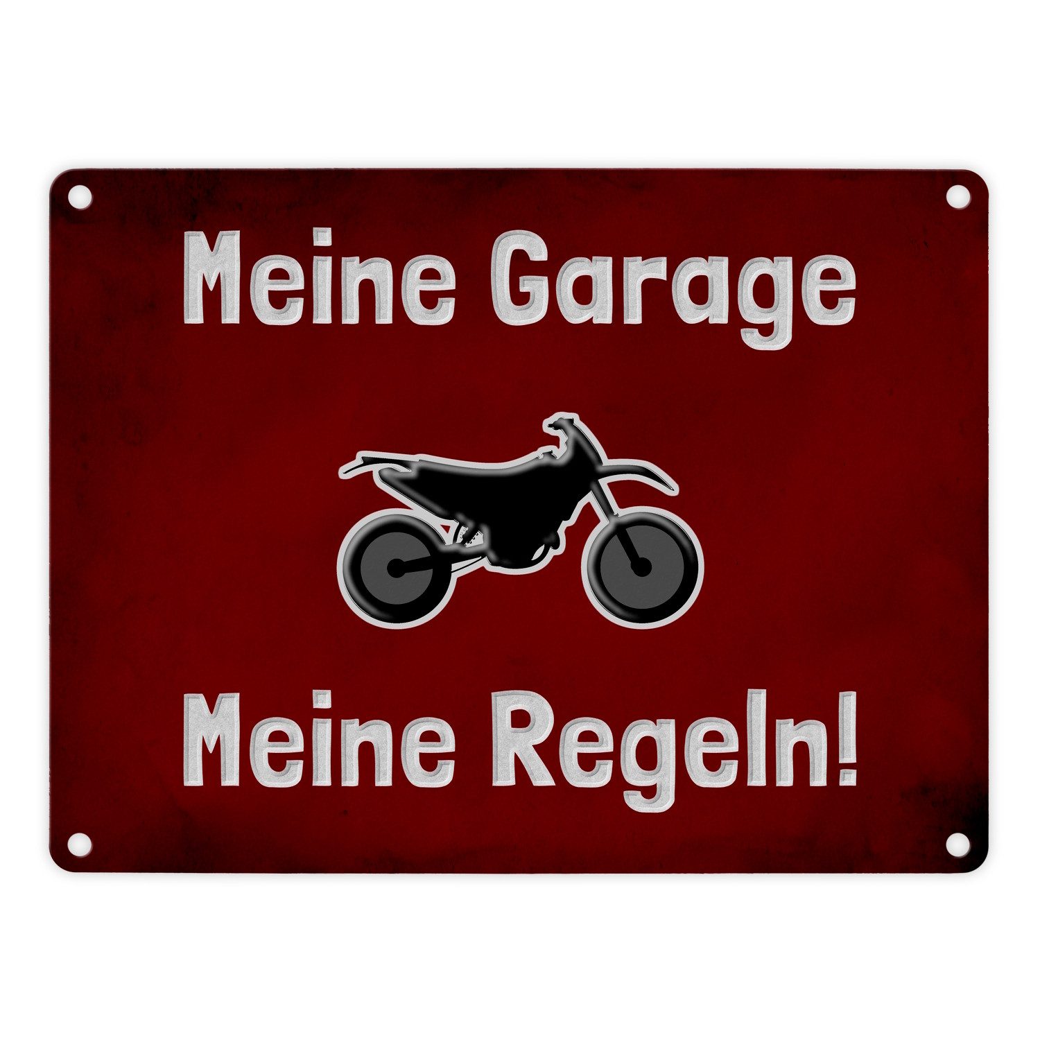 Metallschild Meine Garage Regeln! Metallschild in 15x20 cm mit Motorrad und rotem