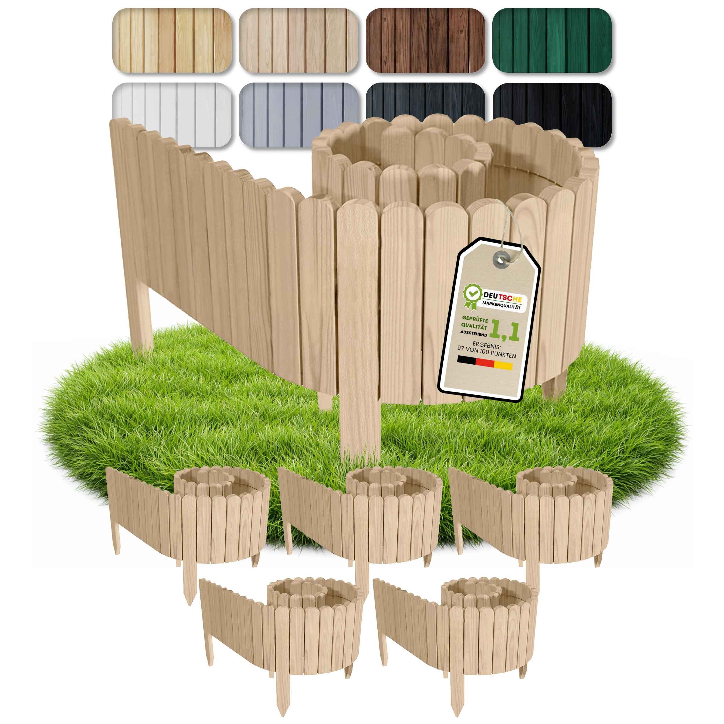 Floranica Palisade Beeteinfassung Beetumrandung Flexibler Holzzaun Rasenkante Steckzaun, LxH: 200x10 cm, 5 Stk., Unbehandelt, Rasenkante Dekozaun Umzäunung für Blumenbeete Teich Wege o Spielplatz