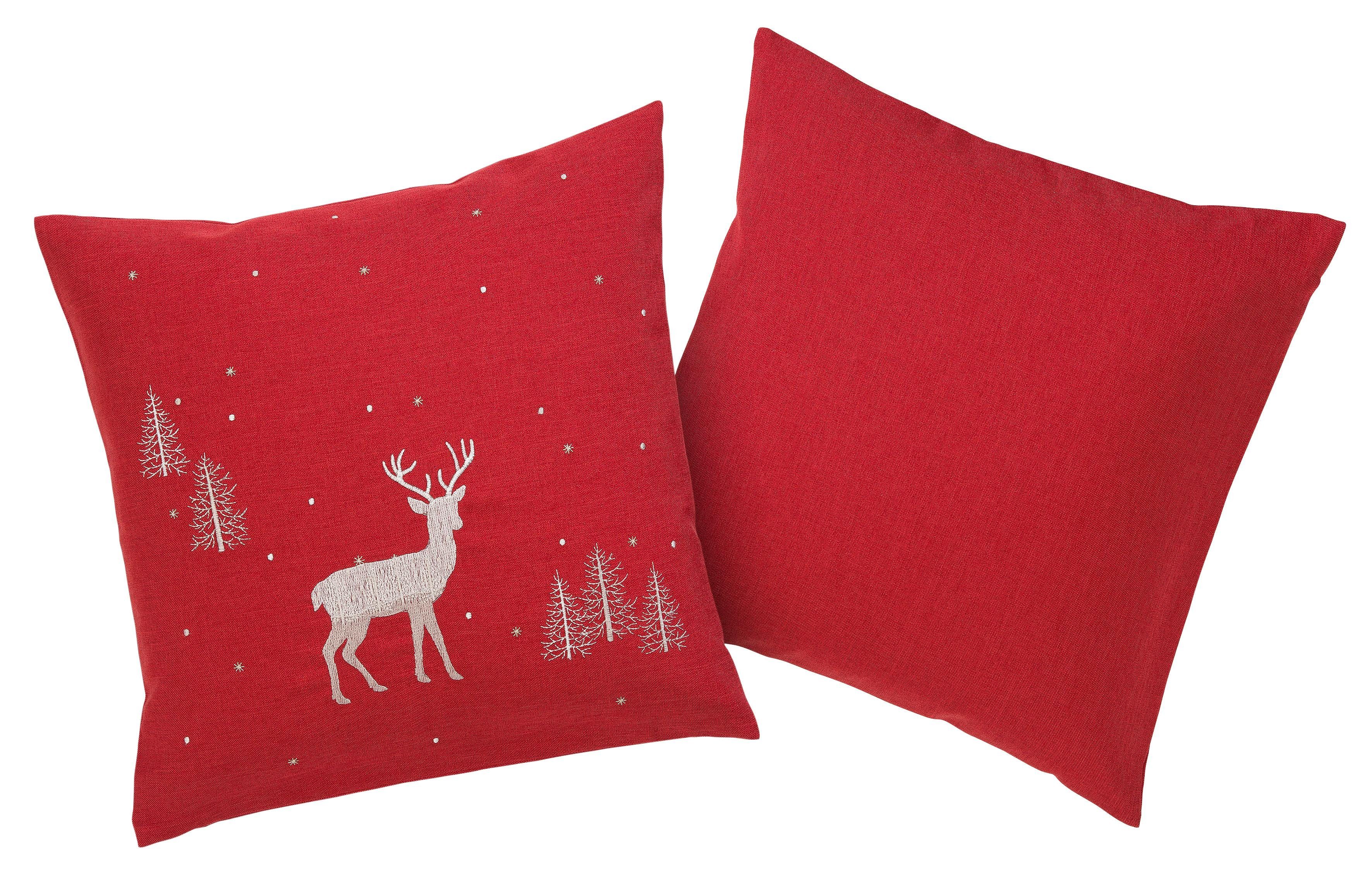 Kissenhülle Hirsch, Weihnachtsdeko rot, Dreams (2 Stück), 2er Set