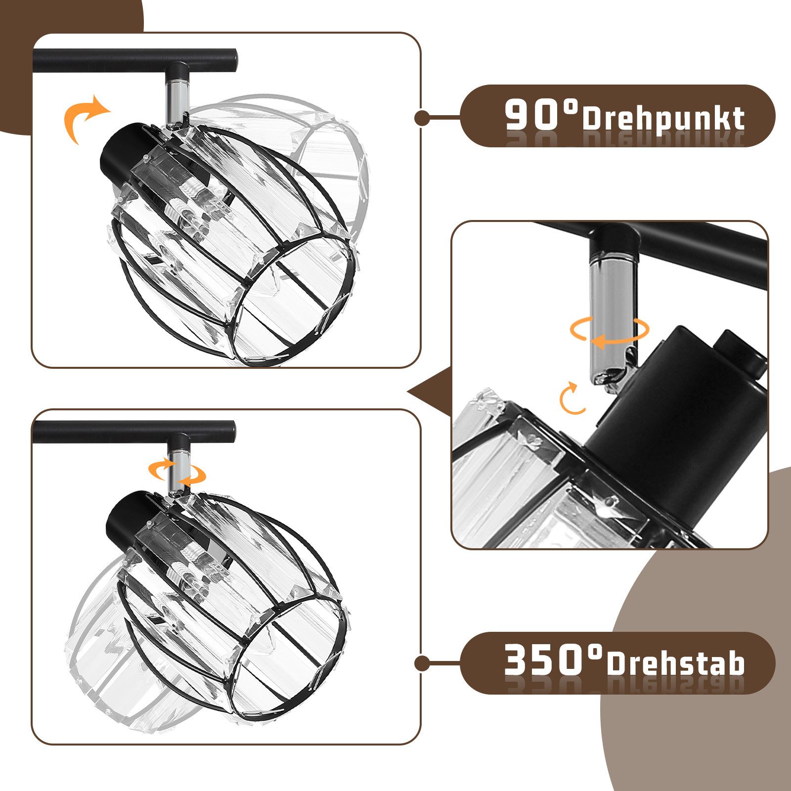 Nettlife Deckenstrahler Kristall Vintage Schwarz E14 Flur 350°Schwenkbar In günstig online kaufen