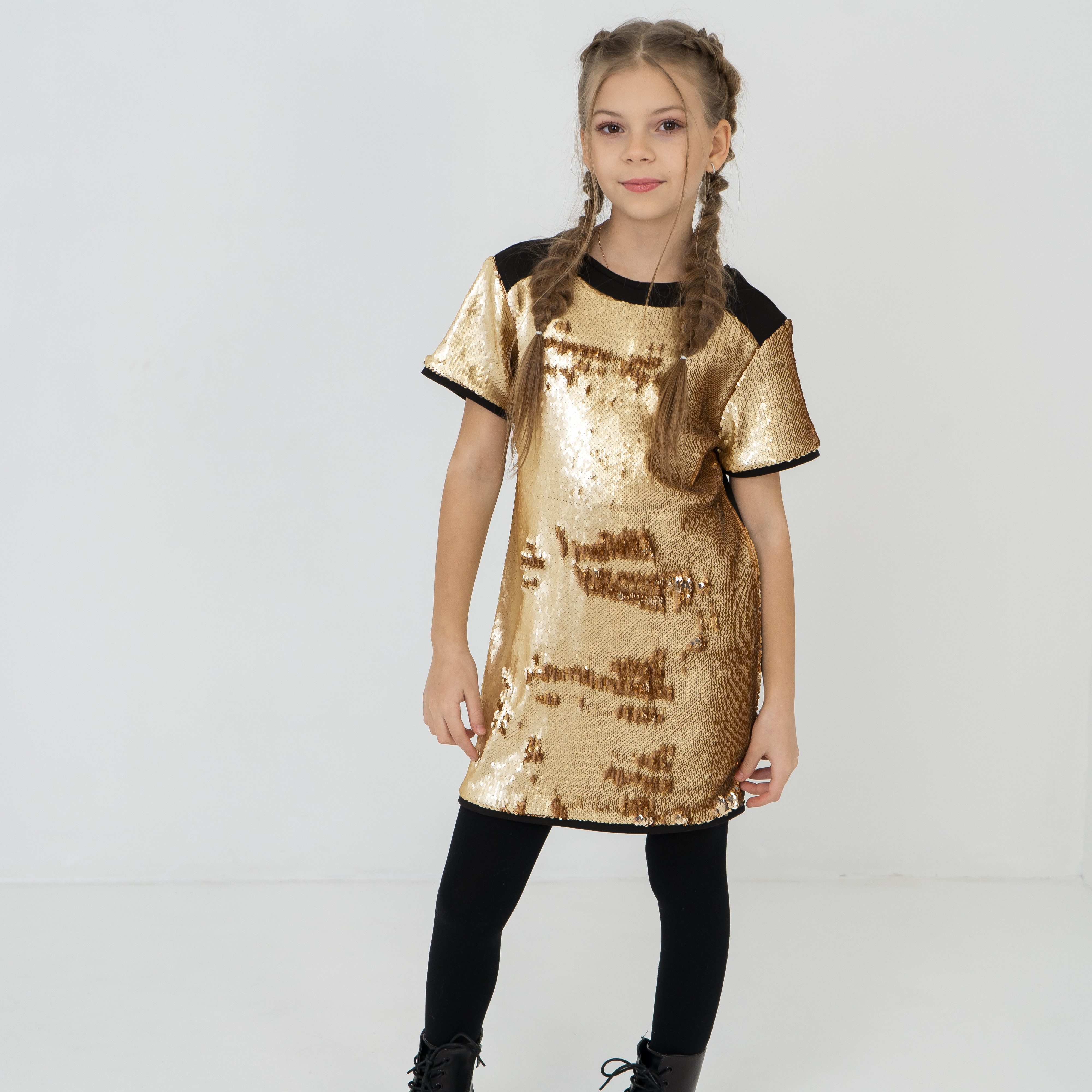 LEMONI Cocktailkleid Festliches Pailletten Kleid für Mädchen - Goldfisch Pailletten