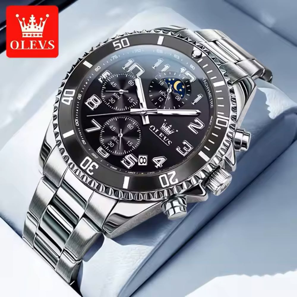 OLEVS Quarzuhr Herren Chronograph Uhr mit Tag Nacht Anzeige Edelstahl Armband