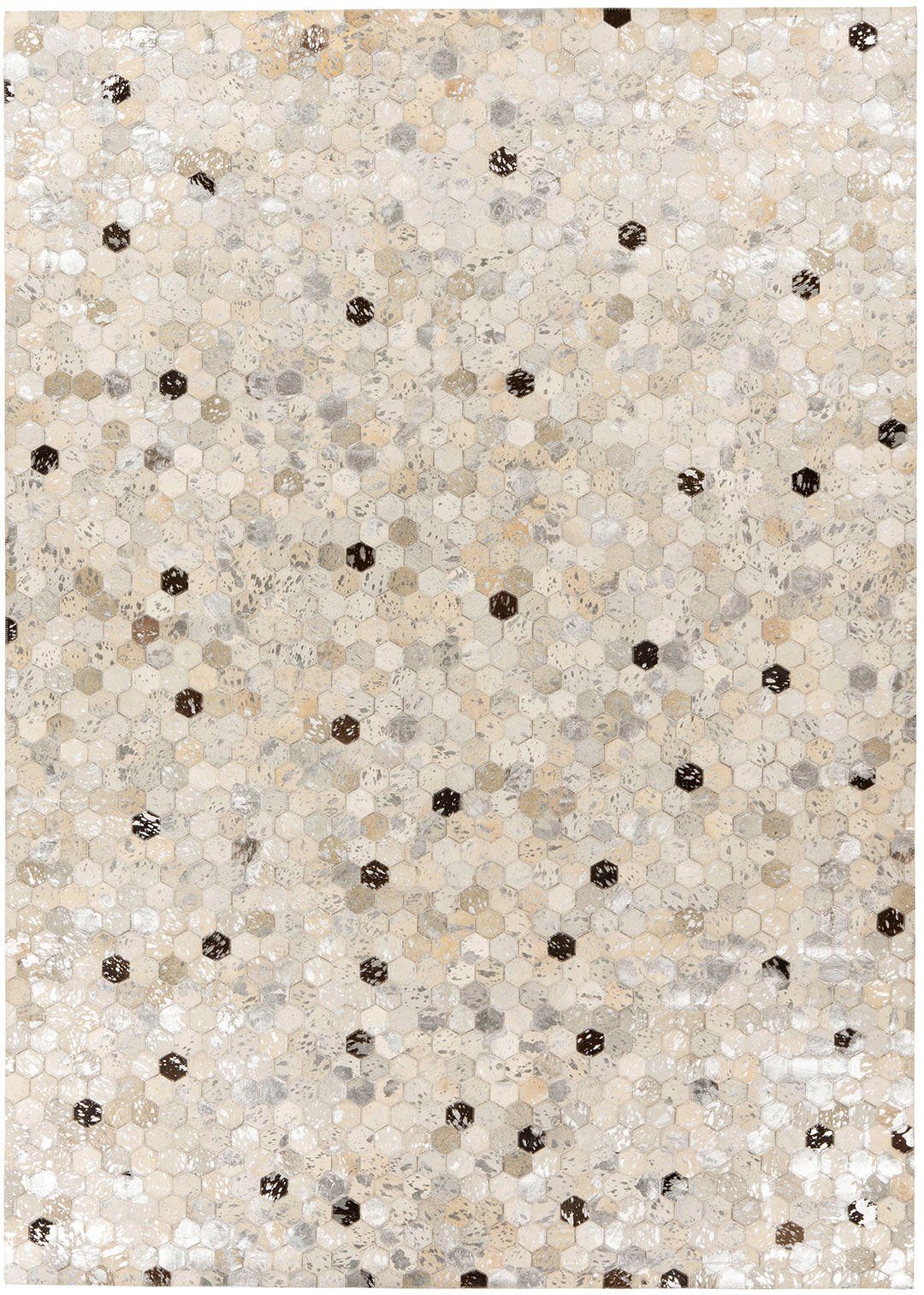 Kayoom Lederteppich Ravi 400 - Fellteppich, rechteckig, Höhe: 8 mm, metallische Effekte, Patchwork Dessin, Rindsfell mit Wollrücken