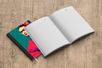 MuchoWow Notizbuch Porträt - Frida Kahlo - Frau - Vintage - Rot, Journal, Merkzettel, Tagebuch, Notizheft, A5, 98 Seiten, Haushaltsbuch