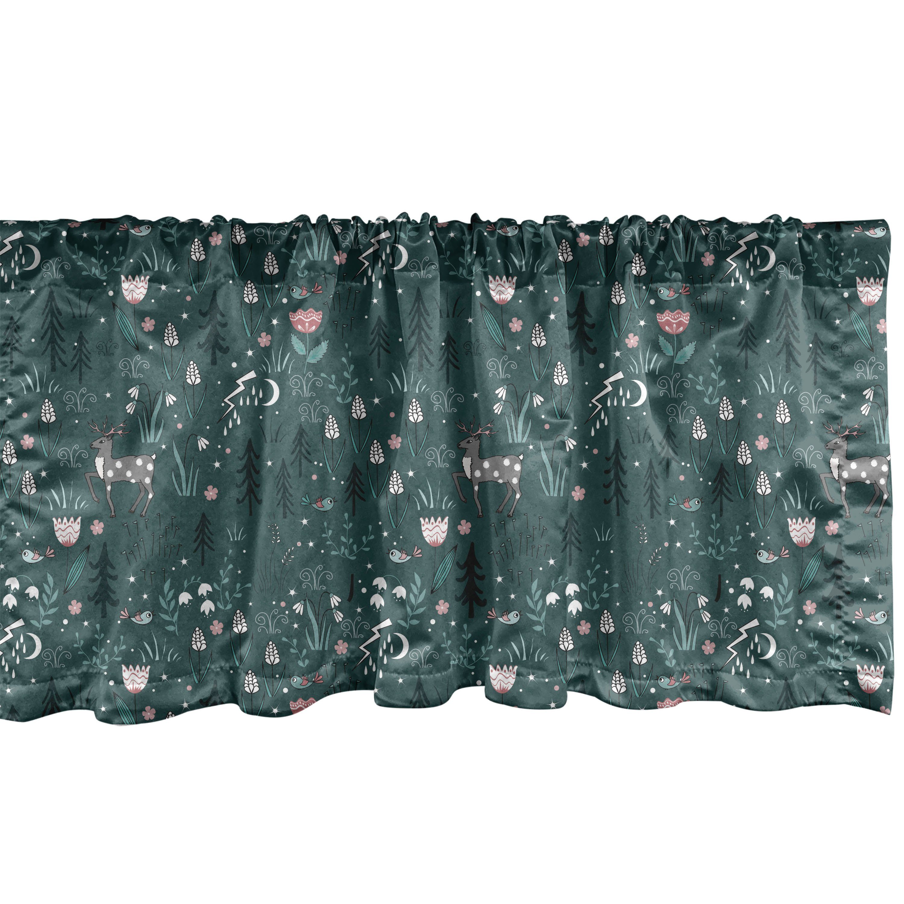 Scheibengardine Vorhang Volant für Küche Schlafzimmer Dekor mit Stangentasche, Abakuhaus, Microfaser, Botanisch Wintermärchen Reindeer
