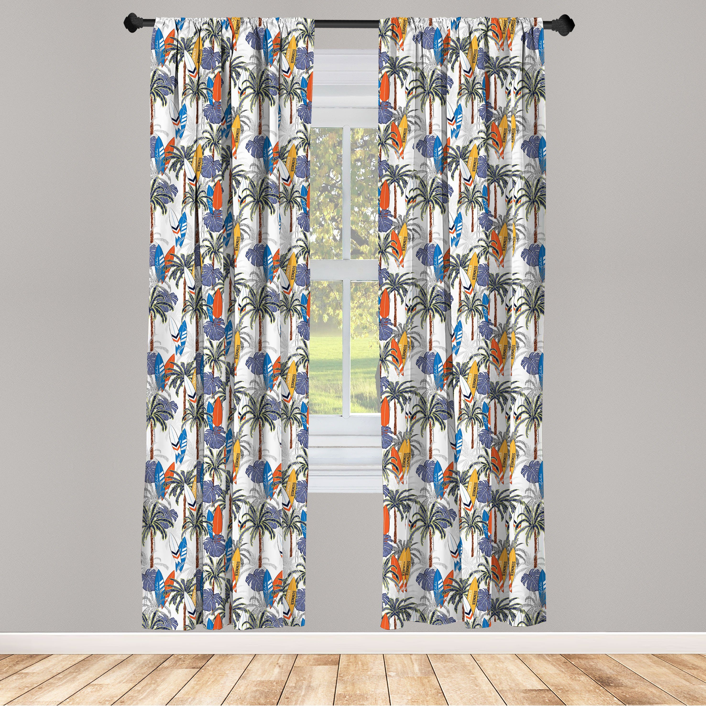 Gardine Vorhang für Wohnzimmer Schlafzimmer Dekor, Abakuhaus, Microfaser, Tropisch Palmen Surfbretter Kunst