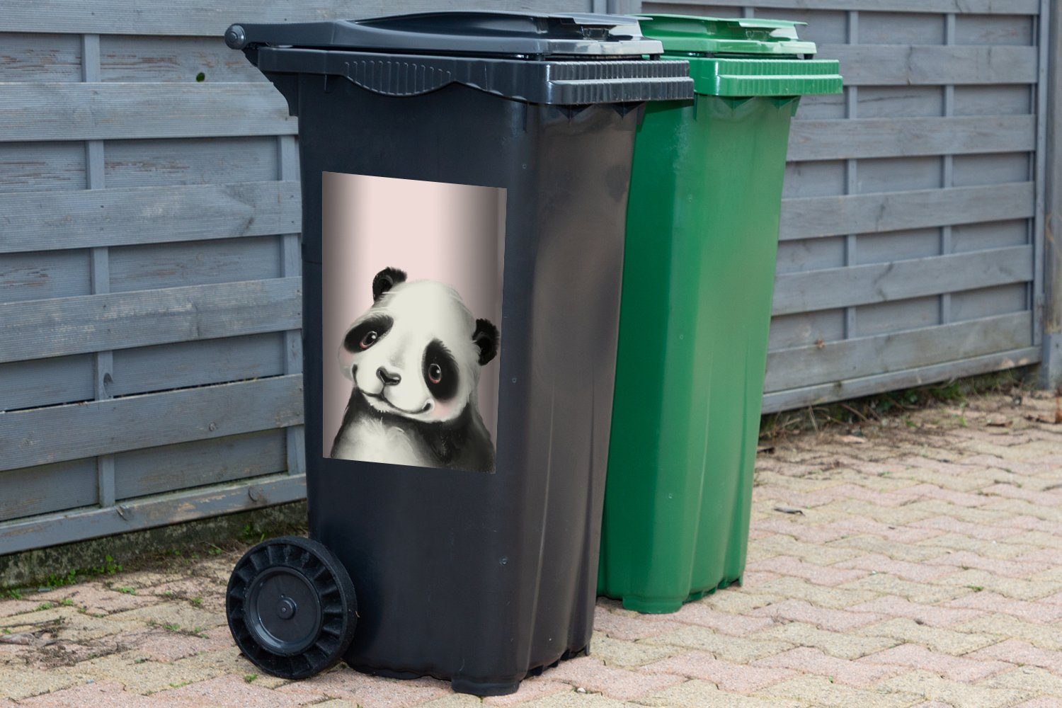 Abfalbehälter (1 Sticker, MuchoWow Wandsticker Mülltonne, Rosa Panda Mülleimer-aufkleber, Kinder Container, St), - -