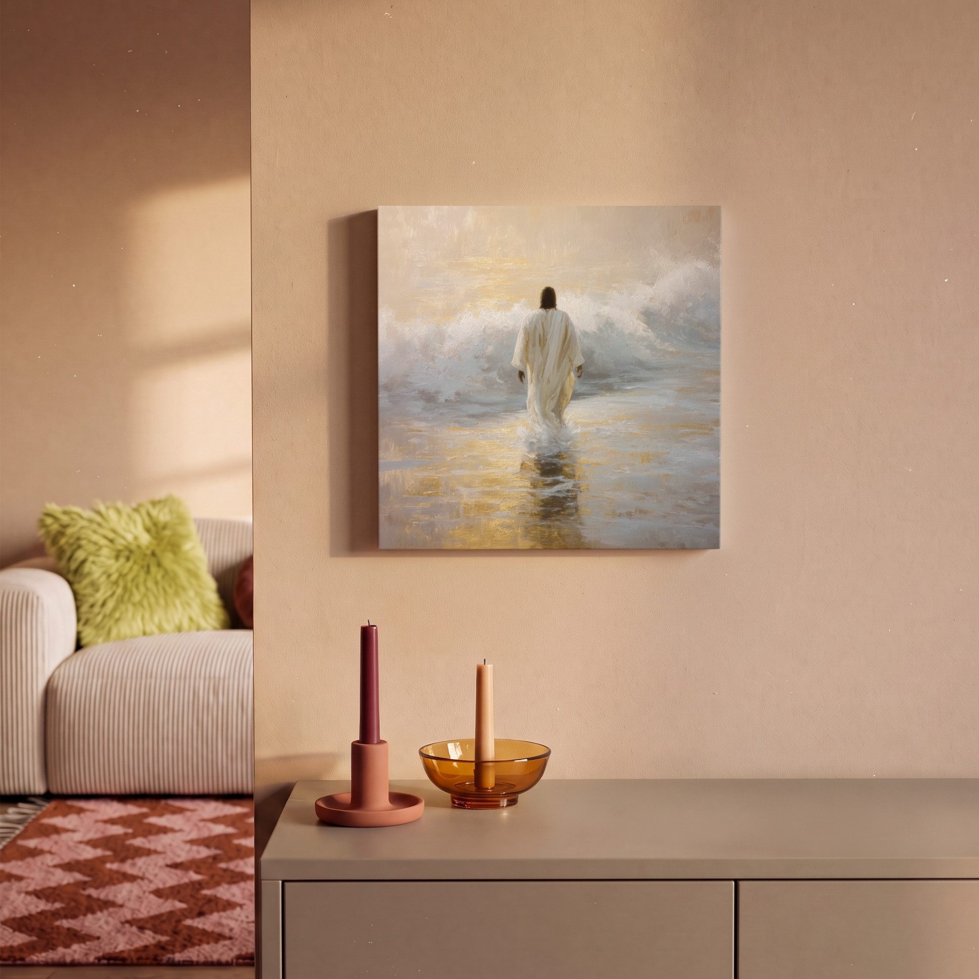 OneMillionCanvasses® Leinwandbild Kunstdrucke - Welle - Jesus - Abstrakt, Fotodruck (1 St), Wandbild, Deko Schlafzimmer Wohnzimmer Flur 20x20 cm – Bild 2 von 5