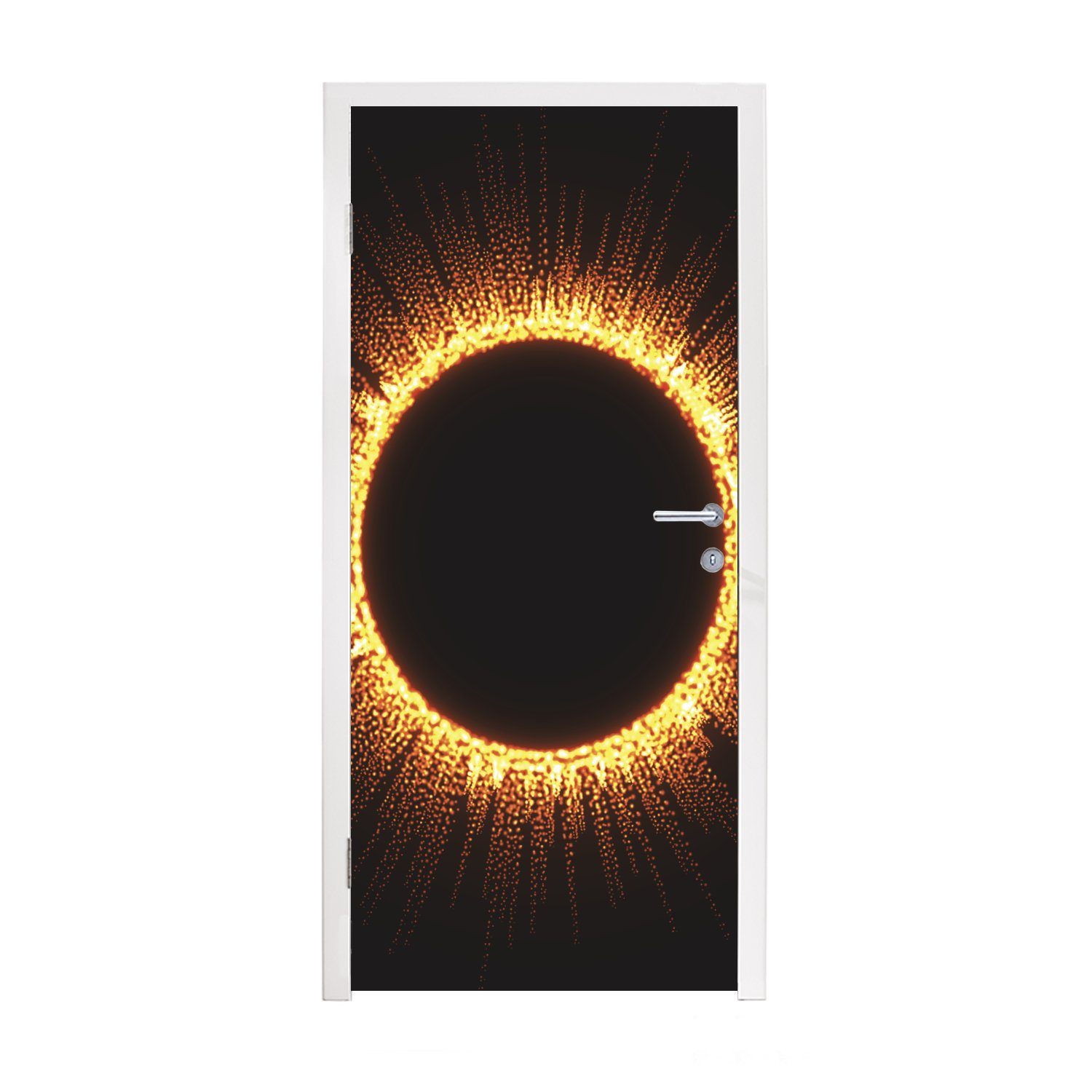St), feurigen Sonnenfinsternis 75x205 Fototapete einer bedruckt, Tür, Matt, (1 mit Eine für Türtapete Strahlen, Türaufkleber, cm MuchoWow Illustration