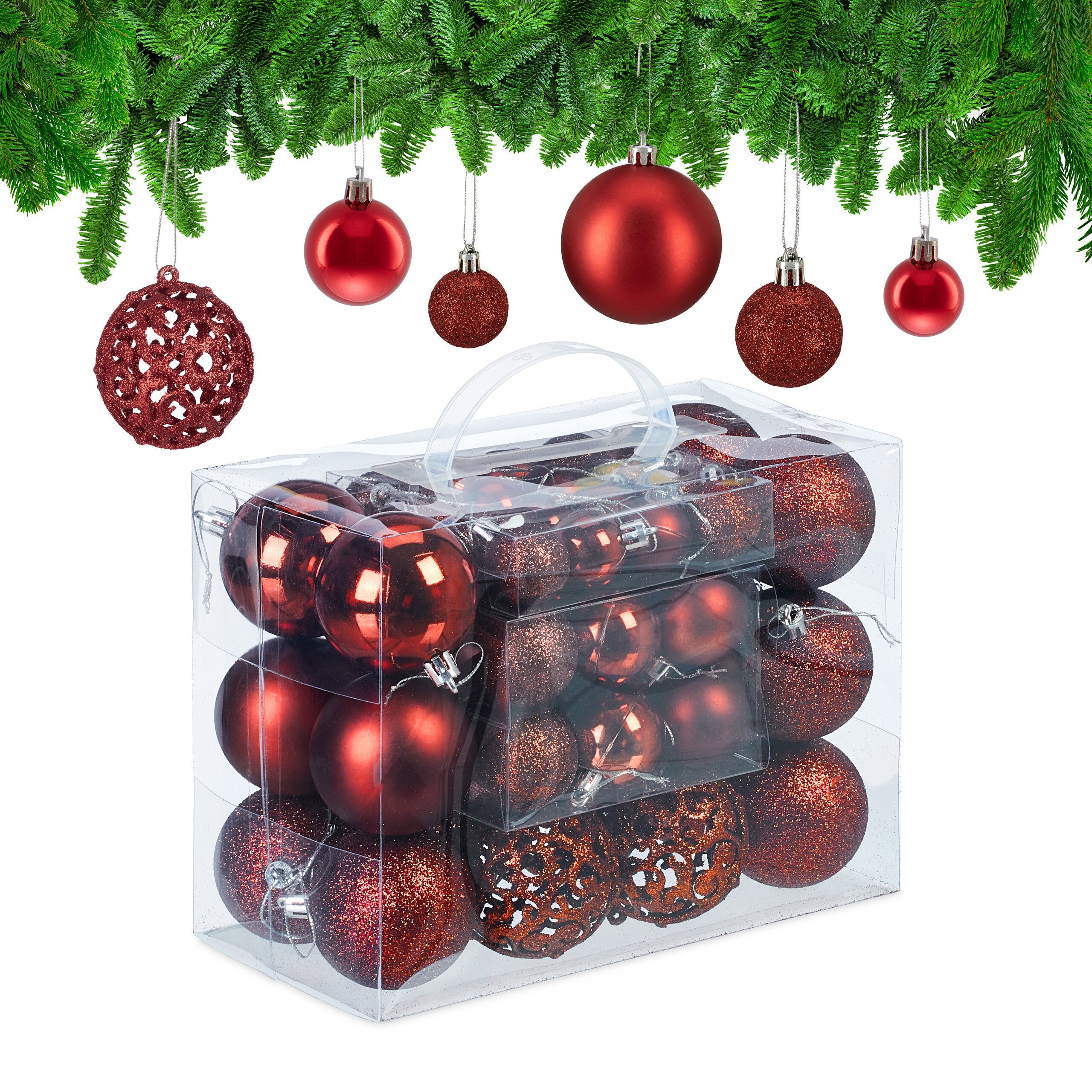 relaxdays Weihnachtsbaumkugel Новогодние шары im 50er Set (50 St), rot