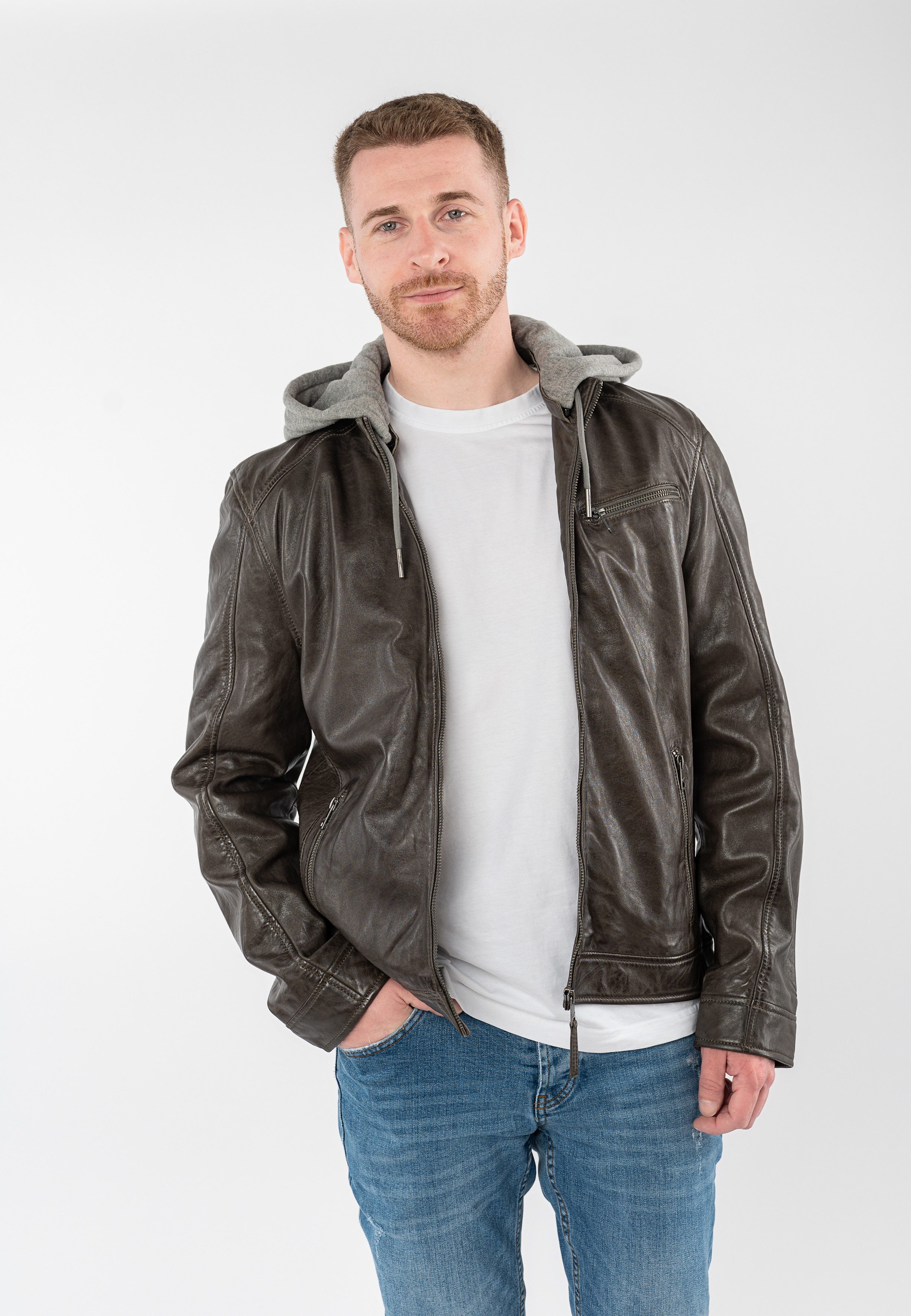 Mauritius Lederjacke MMBarlo mit abnehmbarer Kapuze günstig online kaufen