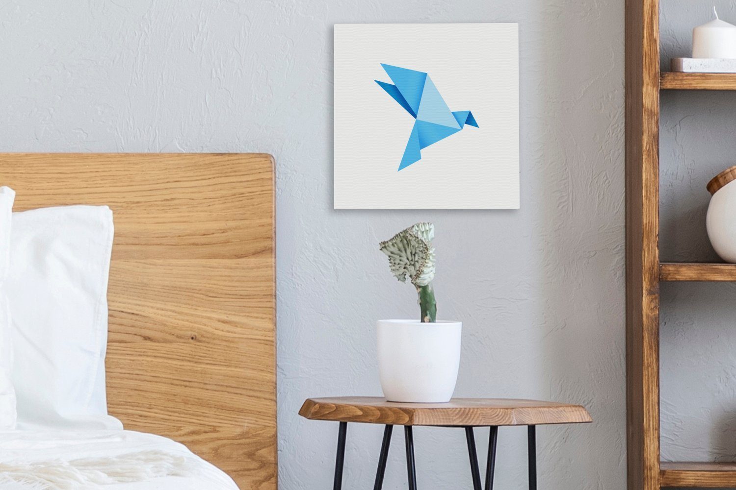 OneMillionCanvasses® Leinwandbild Eine Schlafzimmer blauen Leinwand Illustration (1 Origami-Vogels, Wohnzimmer eines St), für Bilder