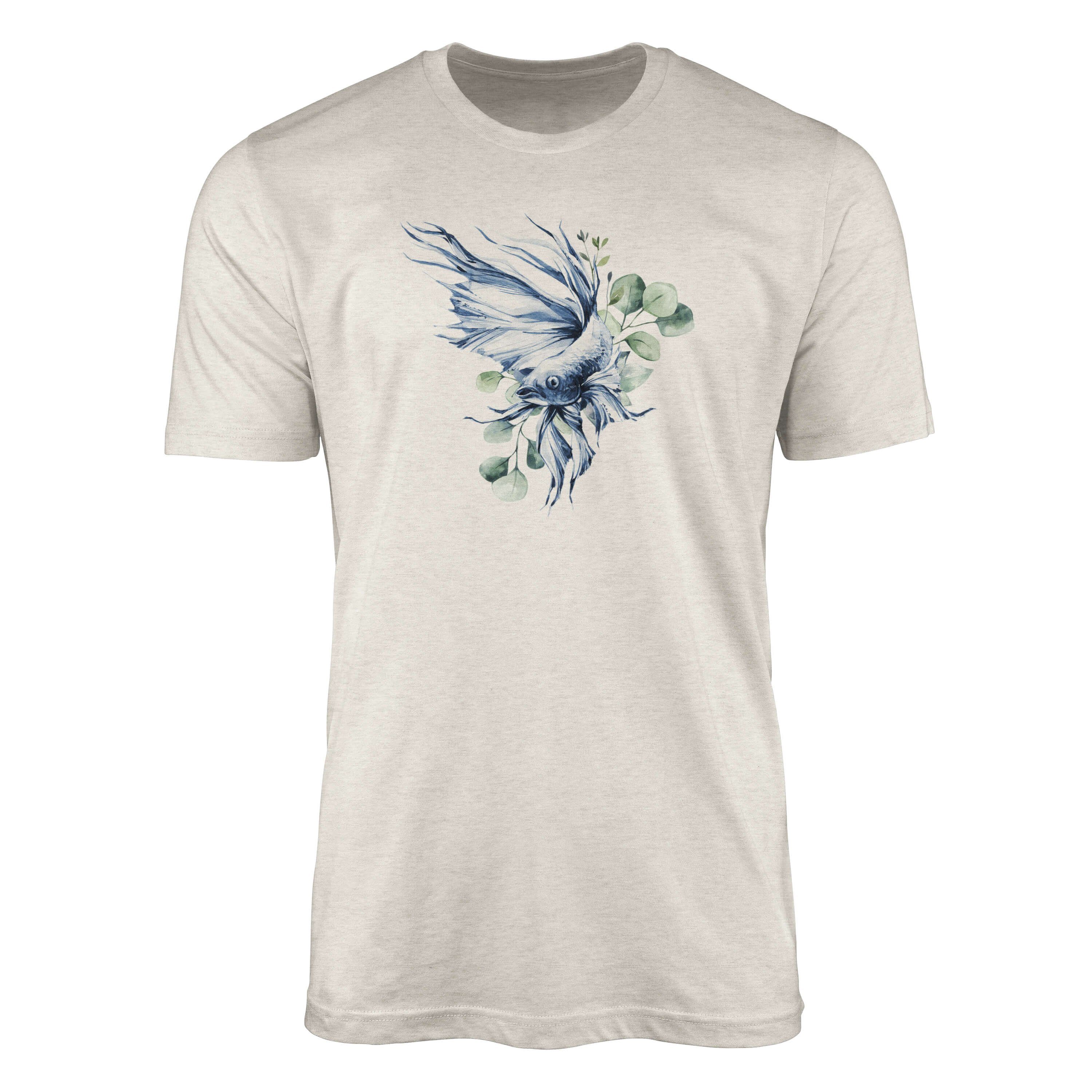 Ökomode T-Shirt a Herren gekämmte (1-tlg) Motiv Bio-Baumwolle Shirt Kampffisch T-Shirt 100% Sinus Nachhaltig Art Wasserfarben