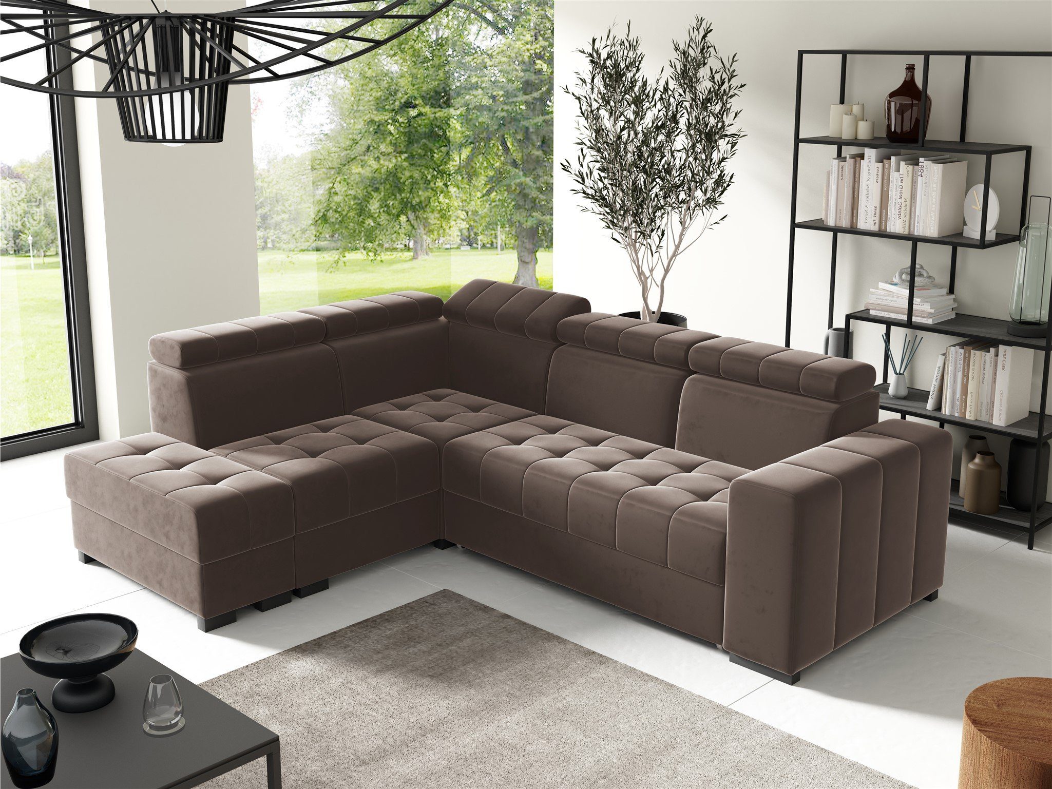 Fun Möbel Ecksofa Schlafsofa Sofa CESENA in Stoff Salvador, mane Links oder Rechts, Bettkästen, verstellbare Kopfstützen Schokobraun