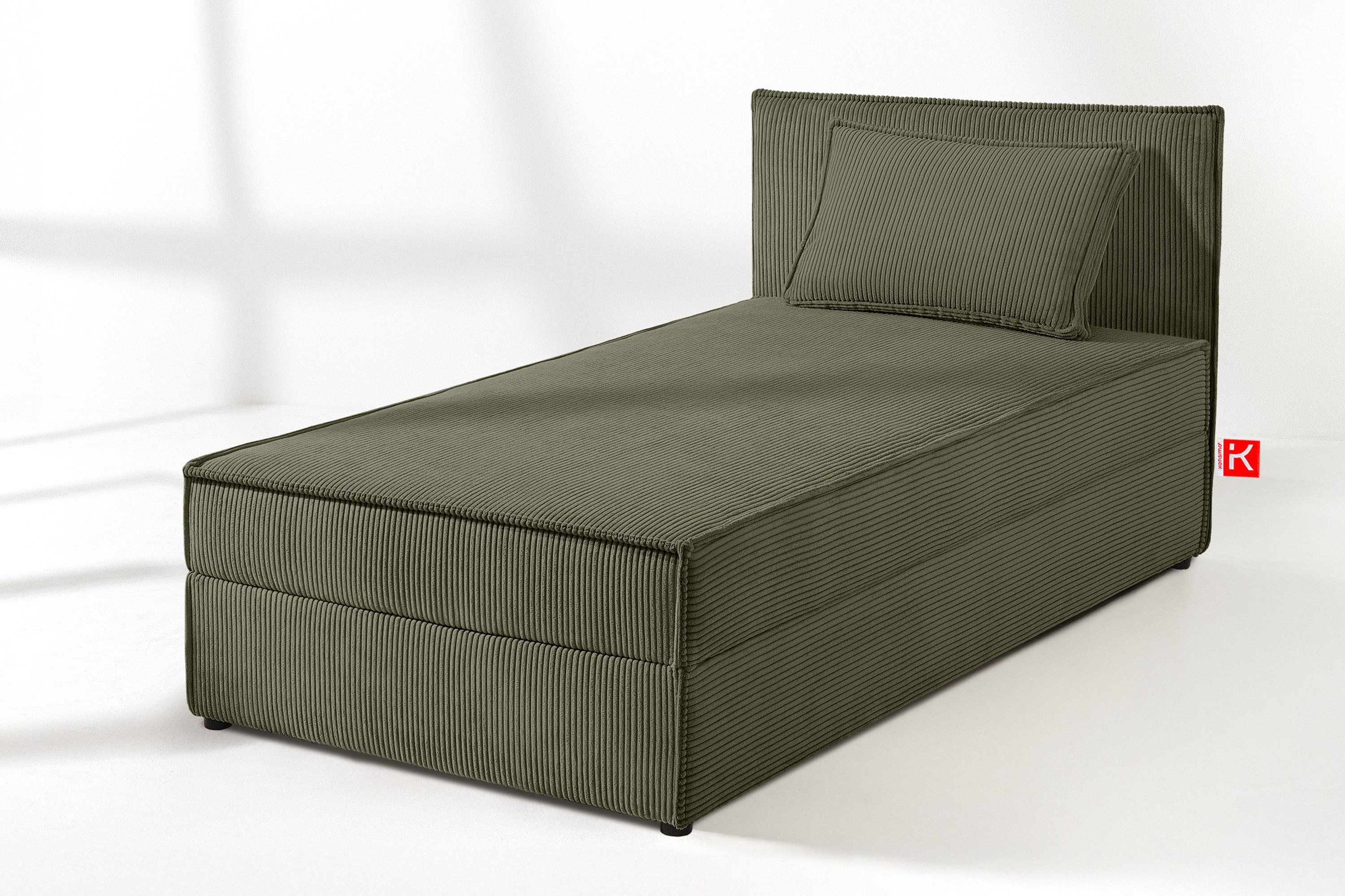 KONSIMO® Jugendbett ROTI Polsterbett 1-Person mit großem Bettkasten, hergestellt in der EU (90 cm x 200 cm), Inklusive Kissen und große Farbauswahl beim Cord-Stoff, Bonell-Kern