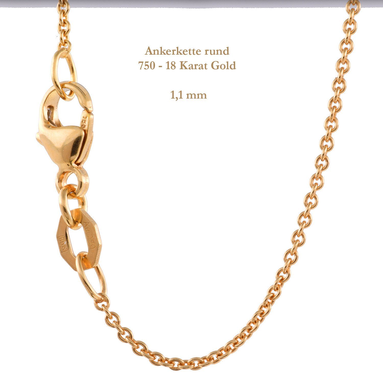 HOPLO Goldkette Goldkette Ankerkette Länge 36cm - Breite 1,1mm - 750-18 Karat Gold, Made in Germany – Bild 4 von 5