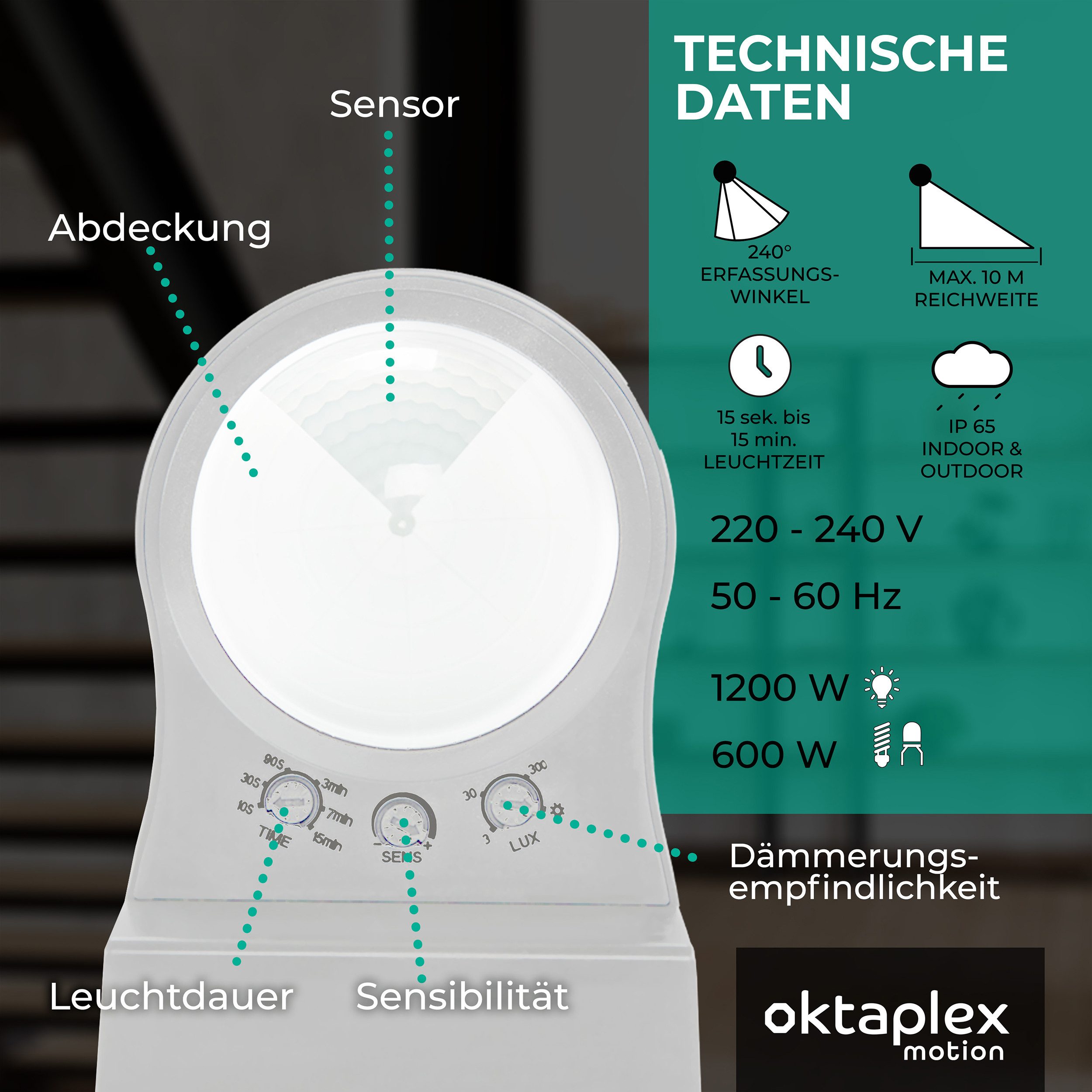 Oktaplex motion Bewegungsmelder Don Bewegungssensor Aussen 230 V IP65 240° Infrarot-Sensor, (2-St)