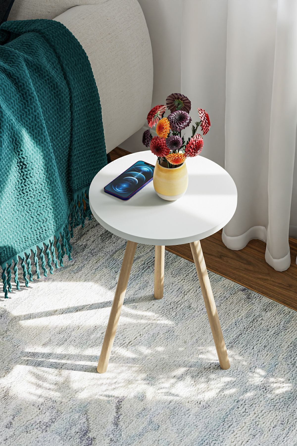 en.casa Beistelltisch, runde Tischplatte, Holzbeine, Farbe: Weiß günstig online kaufen