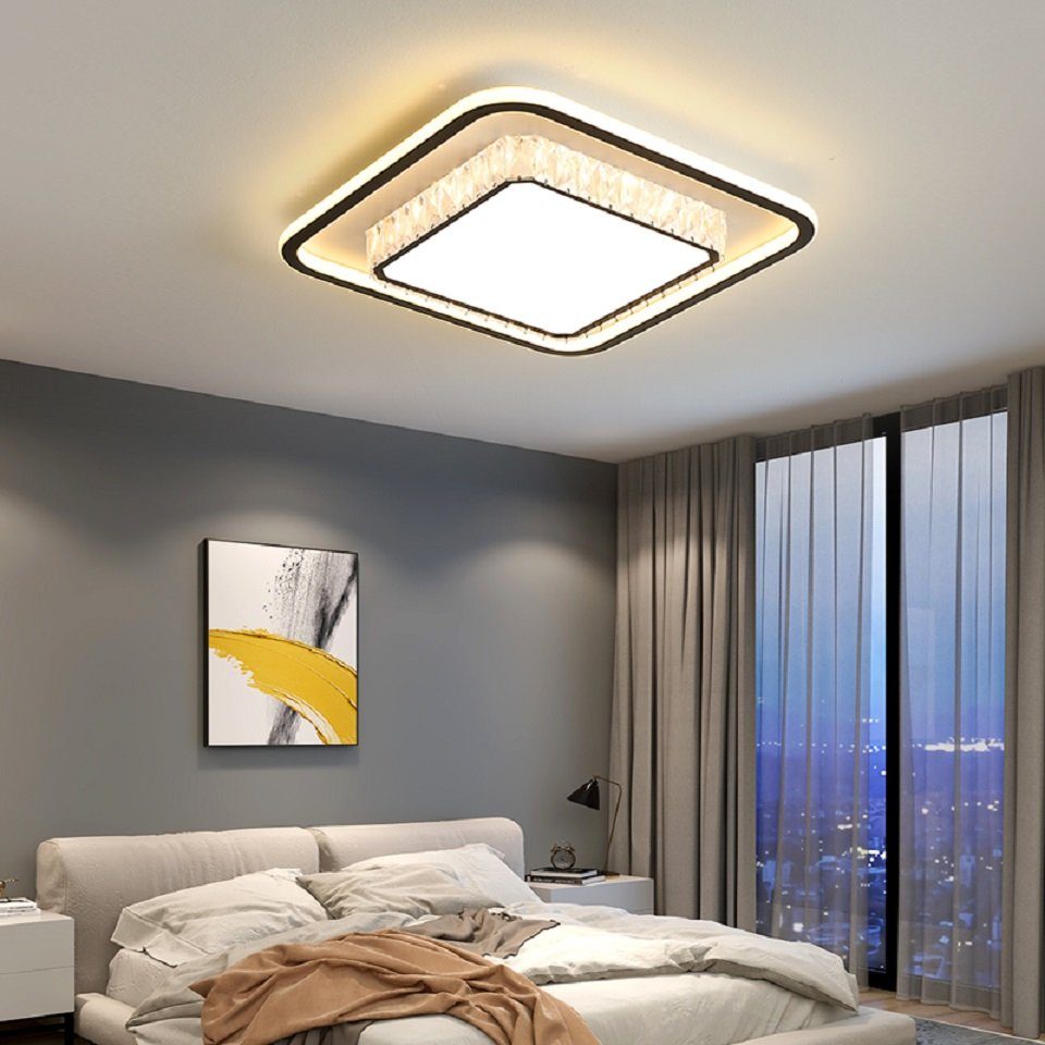 Daskoo Schwarz Deckenlampe Fernbedienung mit LED 57W Neutralweiß, Deckenleuchte dimmbar Deckenleuchten LED integriert, Warmweiß, fest Wohnzimmer, Dimmbar LED stufenlos Kaltweiß, Quadrat