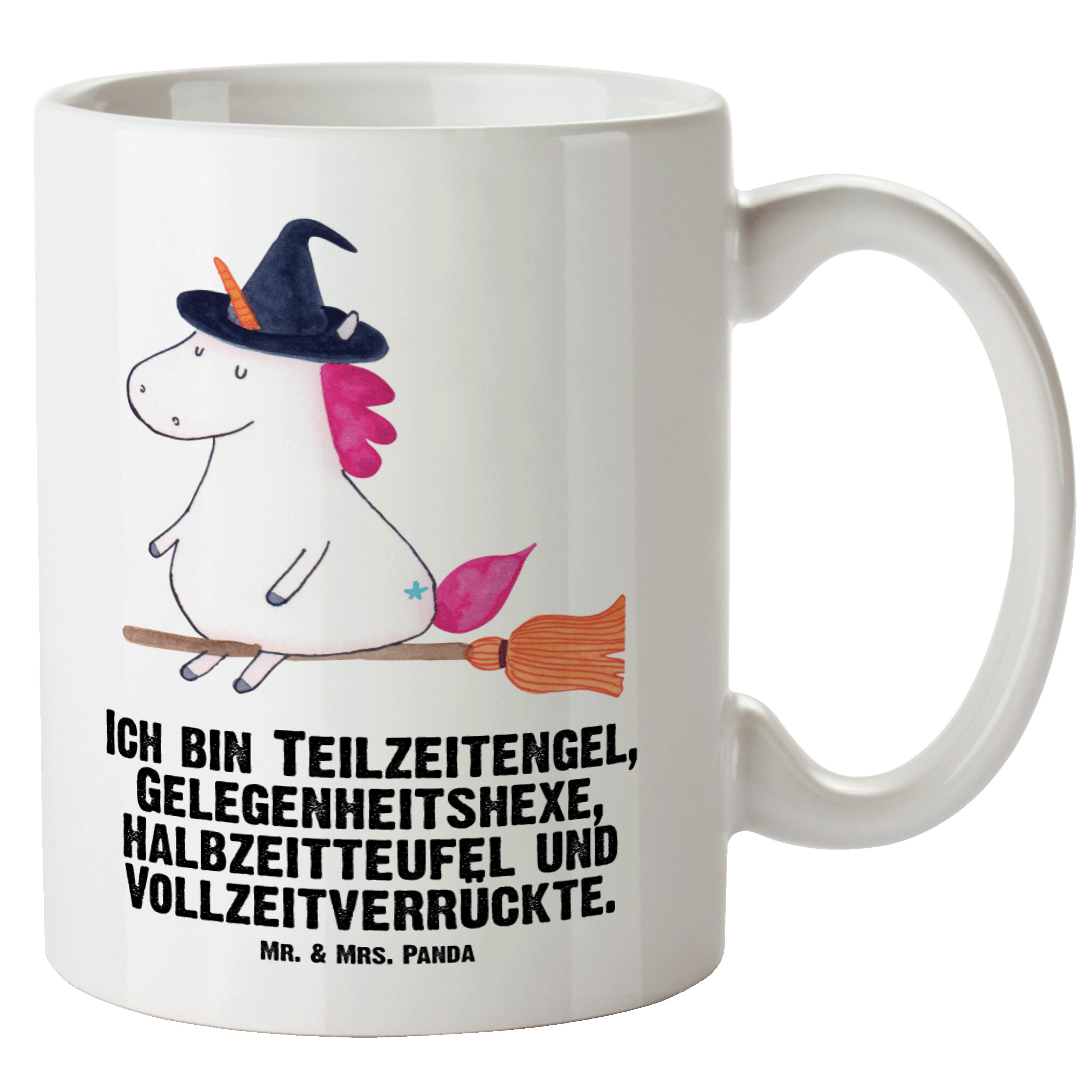 Mr. & Mrs. Panda Tasse Einhorn Hexe - Weiß - Geschenk, Verrückte, Groß, Unicorn, XL Tasse, L, XL Tasse Keramik