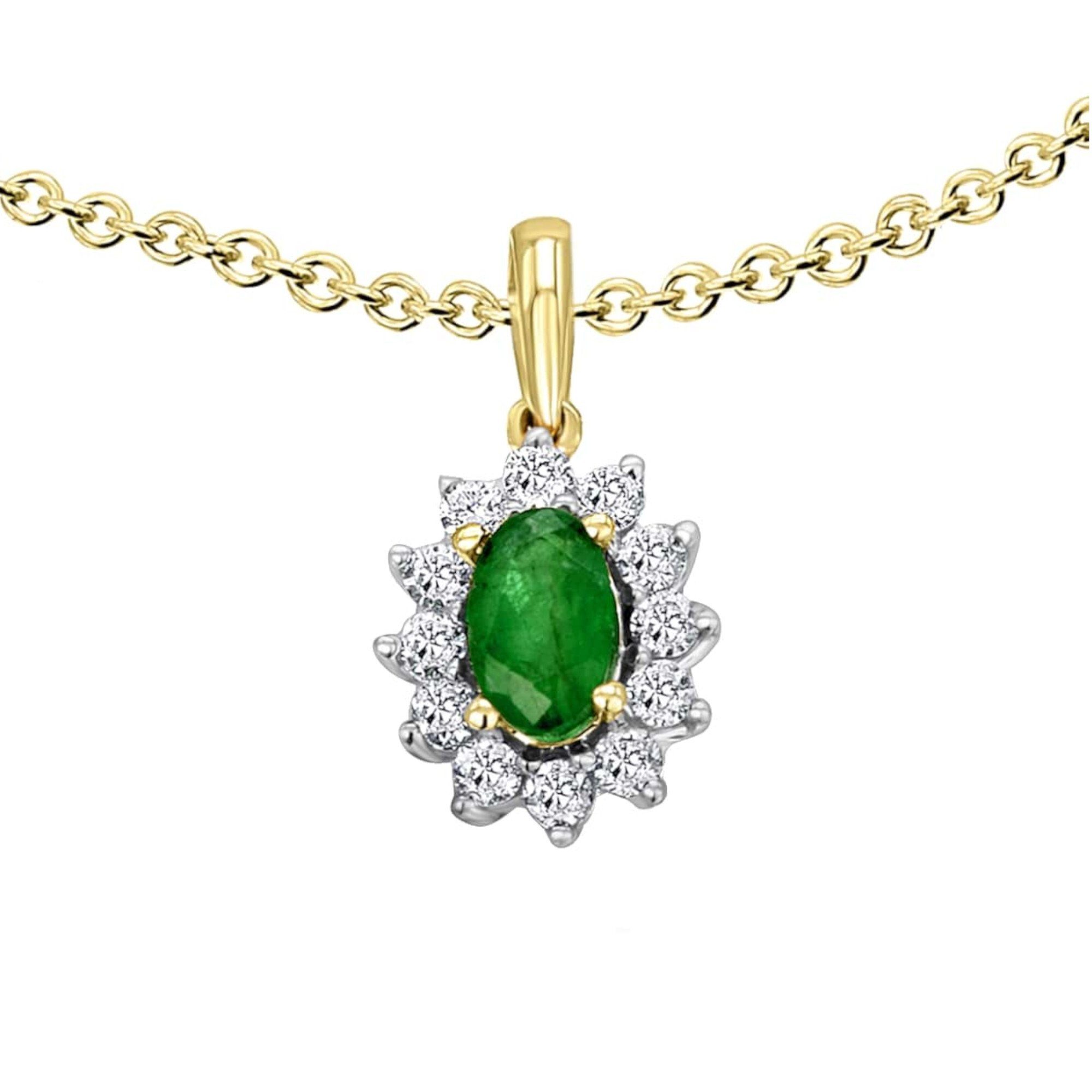 verstellbarer mit 585 Diamant Set - Damen Schmuckset Halskette ONE Kette ELEMENT Brillant Smaragd 0,15 Anhänger Gelbgold, mit Anhänger ct aus