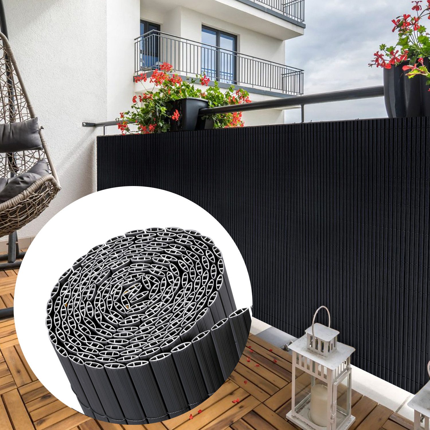 SUNULA Balkonsichtschutz PVC Sichtschutzmatte Balkon doppelt verstärkt Sichtschutzzaun Windstabil & UV-beständig – PVC Sichtschutz für mehr Privatsphäre