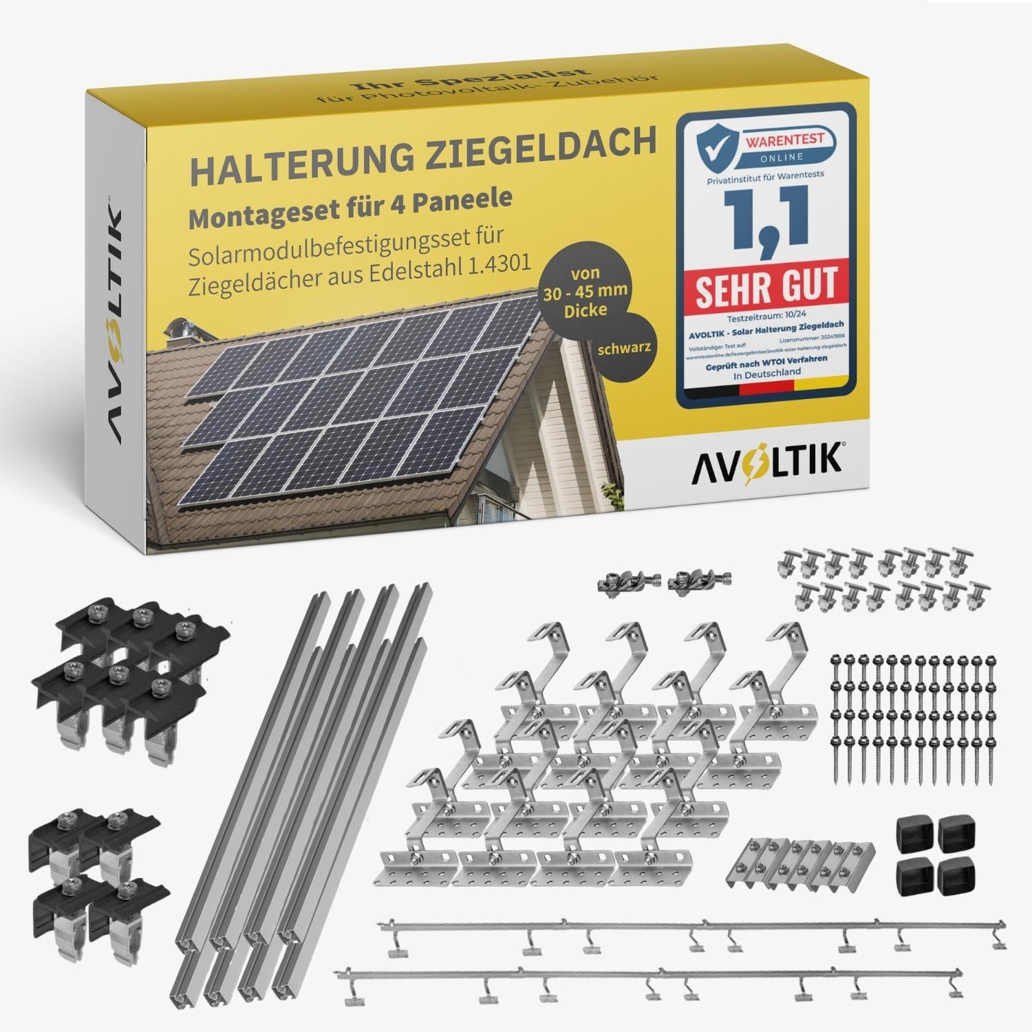 avoltik Solarmodul-Halterung Halterung Ziegeldach Montageset Dach Befestigung f 4 Solarmodule, (Halterung Ziegeldach Montageset Dach Befestigung f 4 Solarmodule, Halterung Ziegeldach Montageset Dach Befestigung f 4 Solarmodule, Das robuste Dach Solarhalterung Set besteht aus vielen Einzelteilen)