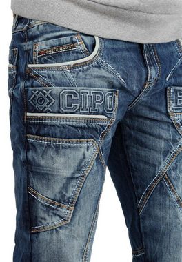 Cipo & Baxx Slim-fit-Jeans Herren Hose BA-CD391 mit Verzierungen und Schriftzug