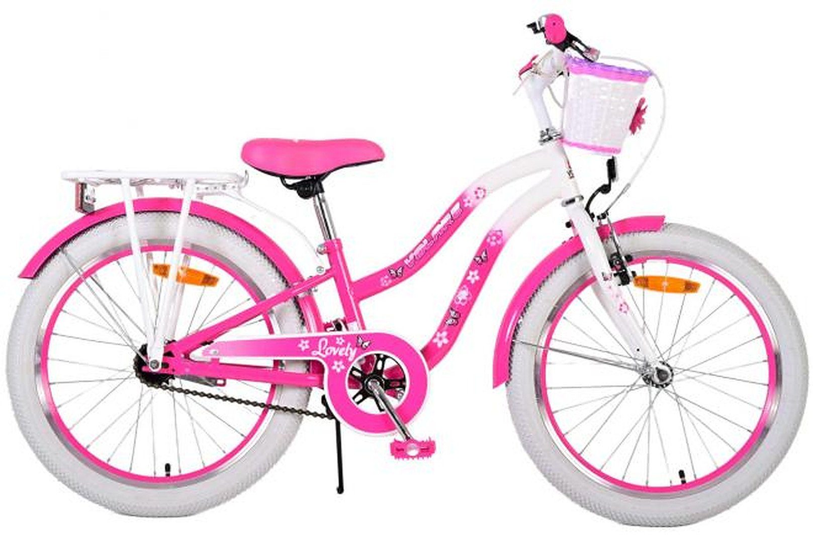 Volare Kinderfahrrad Lovely - Mädchen - 20 Zoll - Rosa - Rücktrittbremse - Luftbereifung, bis 115 kg, Rahmenhöhe: 27,5 cm, Lenkerhöhe einstellbar