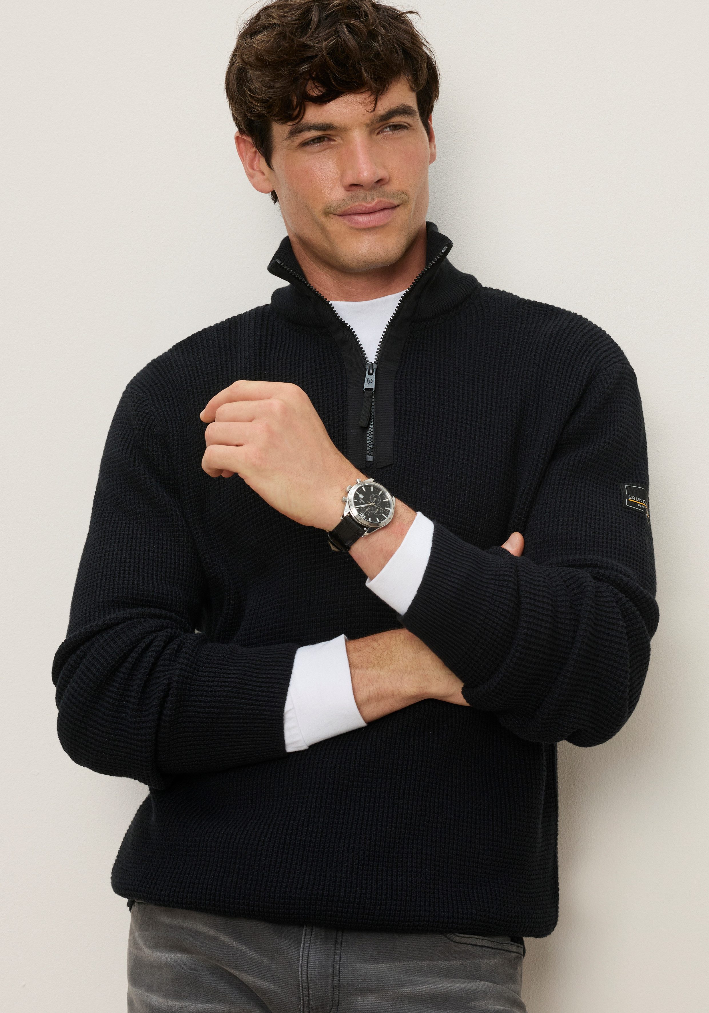 Bruno Banani Troyer mit Reißverschluss, Regular Fit, aus Baumwolle, unifarben, Langarm