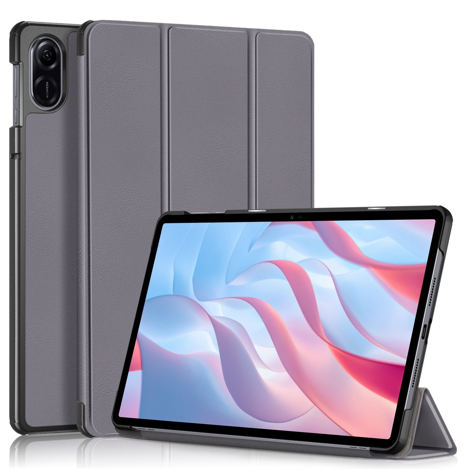 Wigento Tablet-Hülle Für Honor Pad X9 / X8 Pro 3folt Wake UP Smart Cover Tasche Hülle Grau, 3-Fach Halterung, Kratzfest, Leicht
