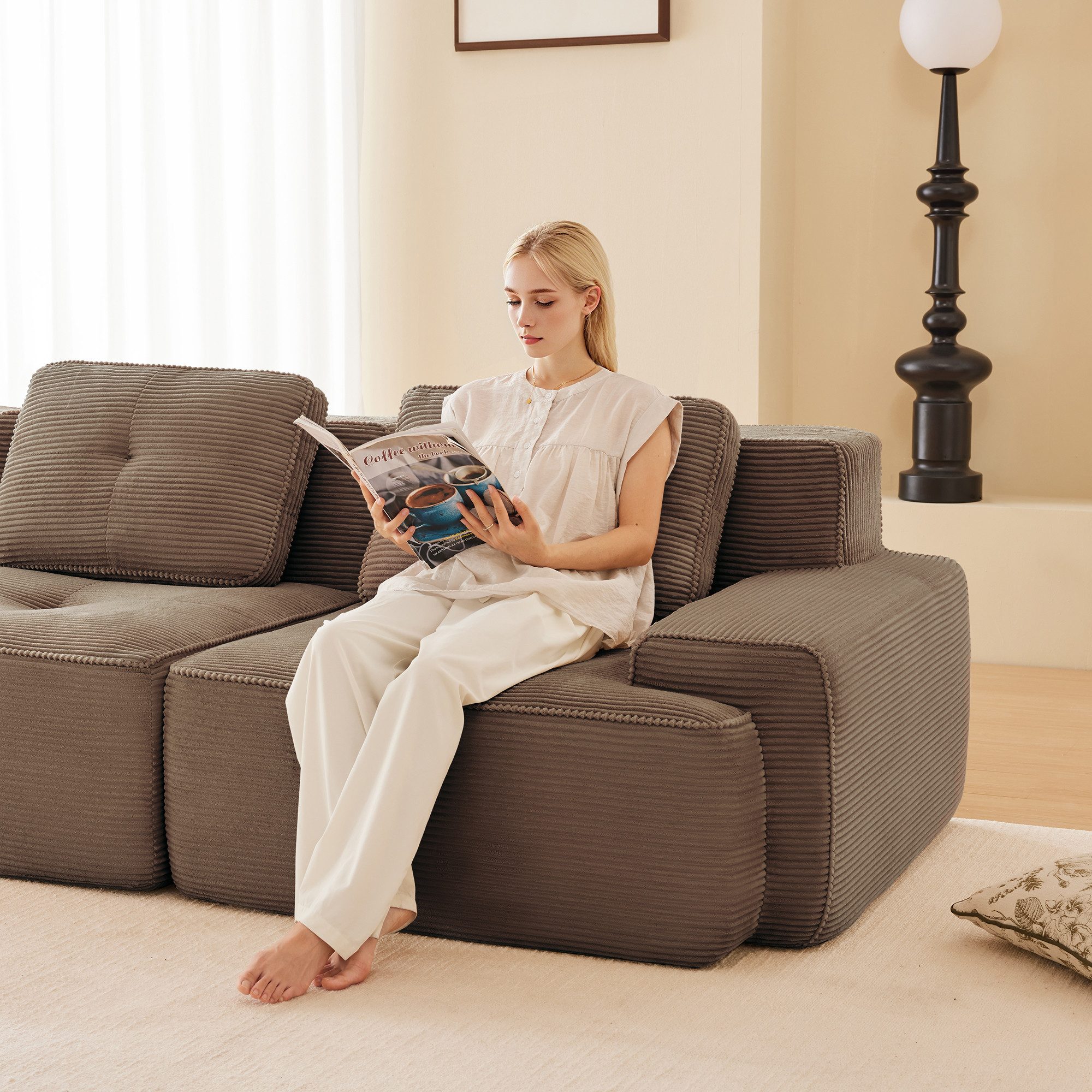 Odikalo Sofa Boneless Modulares Sofa kombinierbar Polstersofa Schlafsofa, Boneless Modulsofa, Modernes L-förmiges Modulsofa für Wohnzimmer mit Tiefem Sitz, bequ – Bild 5 von 5