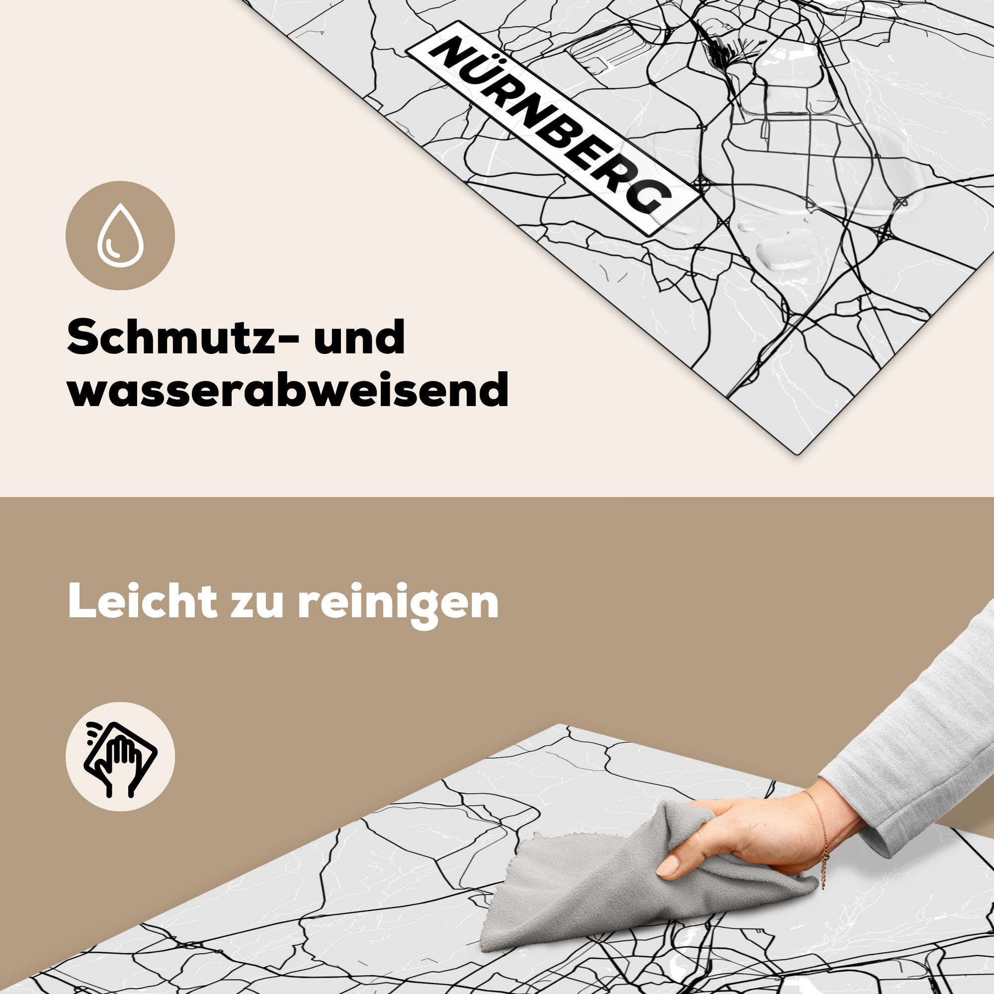 - Nürnberg Karte Vinyl, cm, tlg), küche Arbeitsplatte (1 Herdblende-/Abdeckplatte - für - Ceranfeldabdeckung, MuchoWow 78x78 Deutschland, Stadtplan
