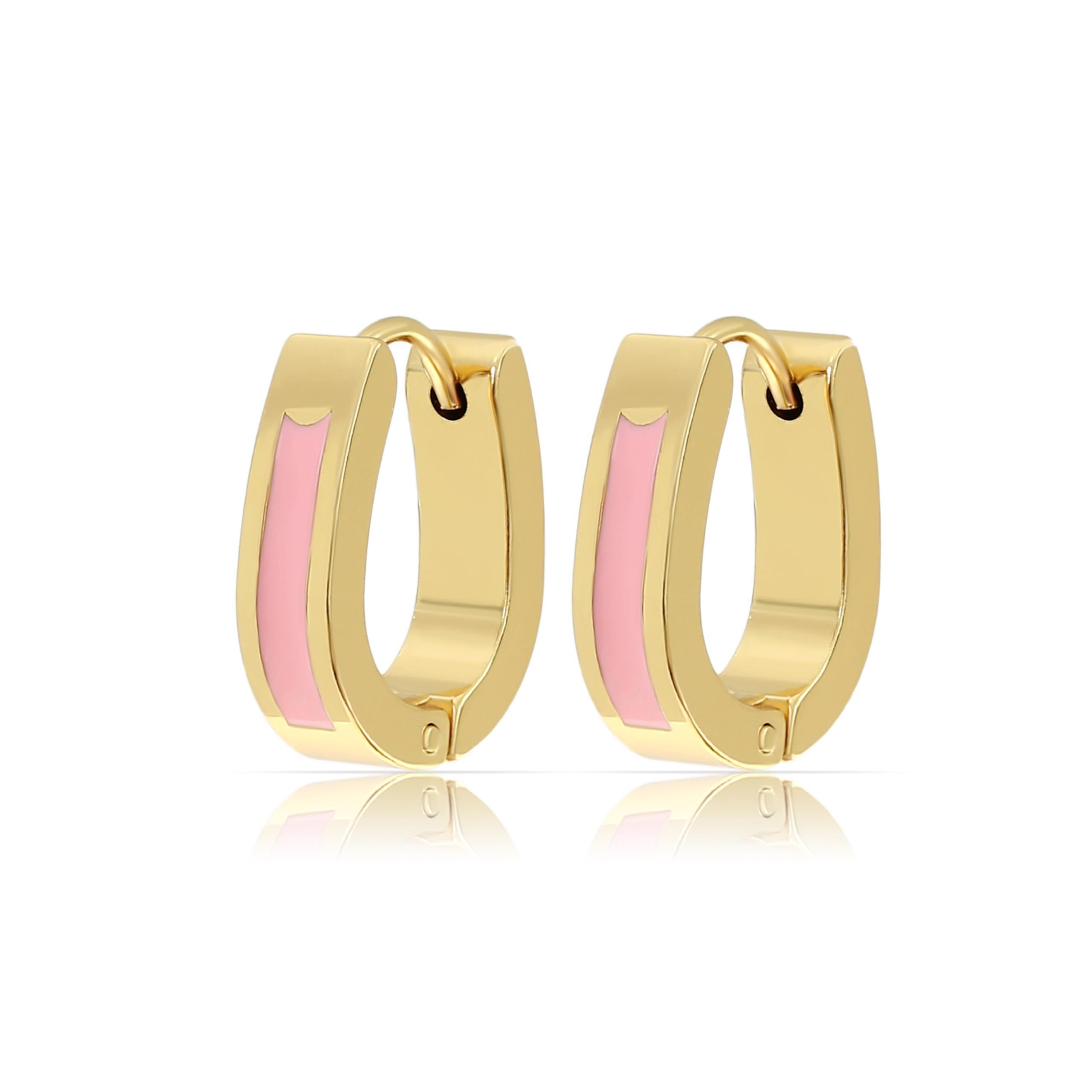 Made by Nami Ohrring-Set Tropfenförmige Ohrringe Gold mit Rosa Highlight, Wasserfester Schmuck Geschenk für Sie