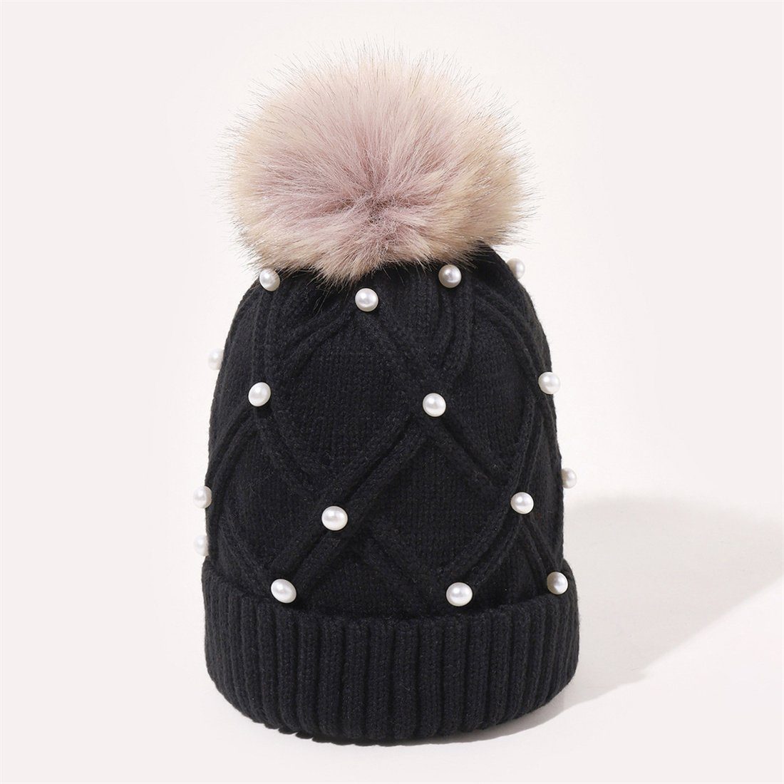 Hairball DÖRÖY Thickened Winter Cap, Knitted Cap Women's Strickmütze Fashion Schwarz Warm Woolen